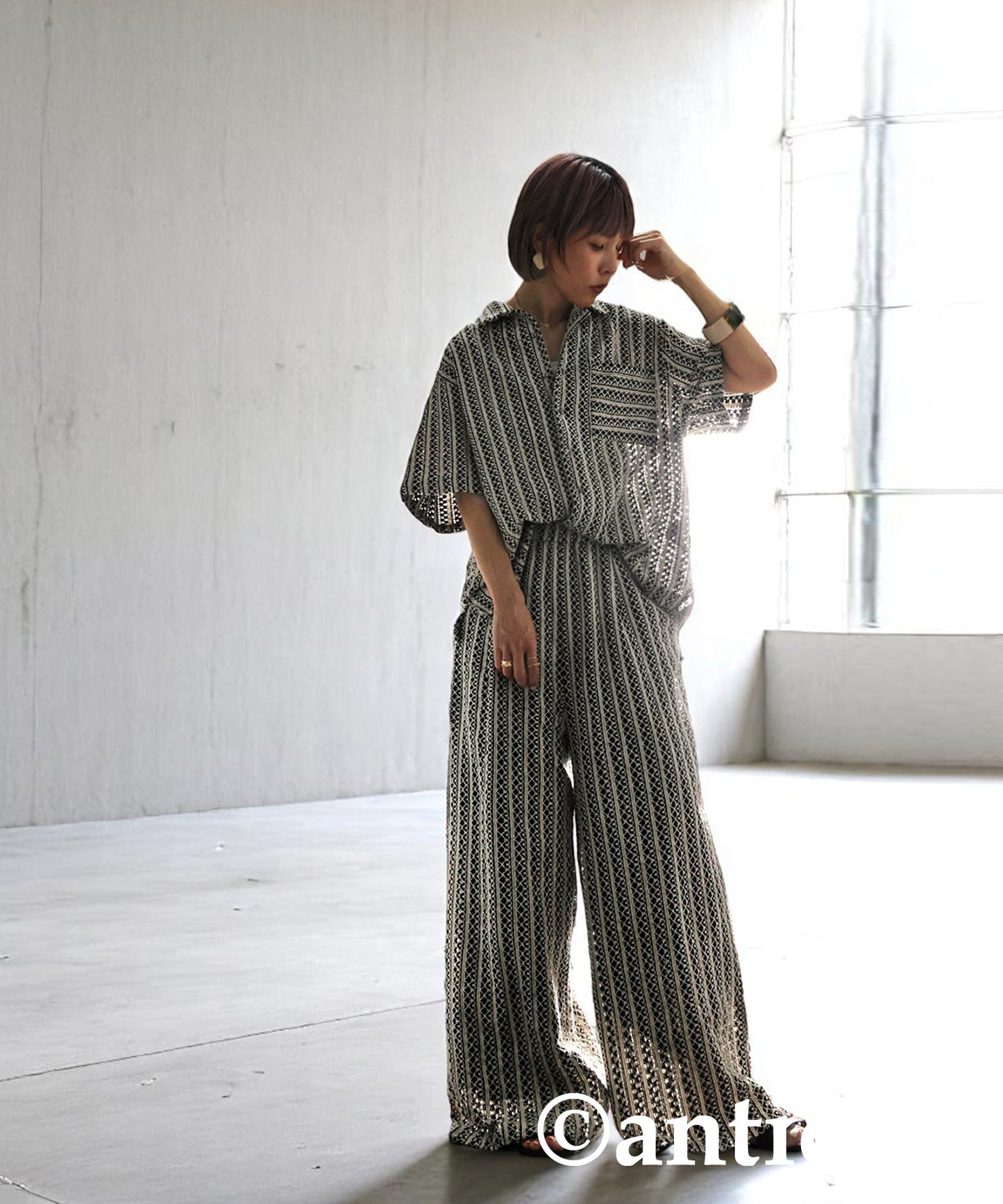 Ladies Full Lace Tucked Wide Pants