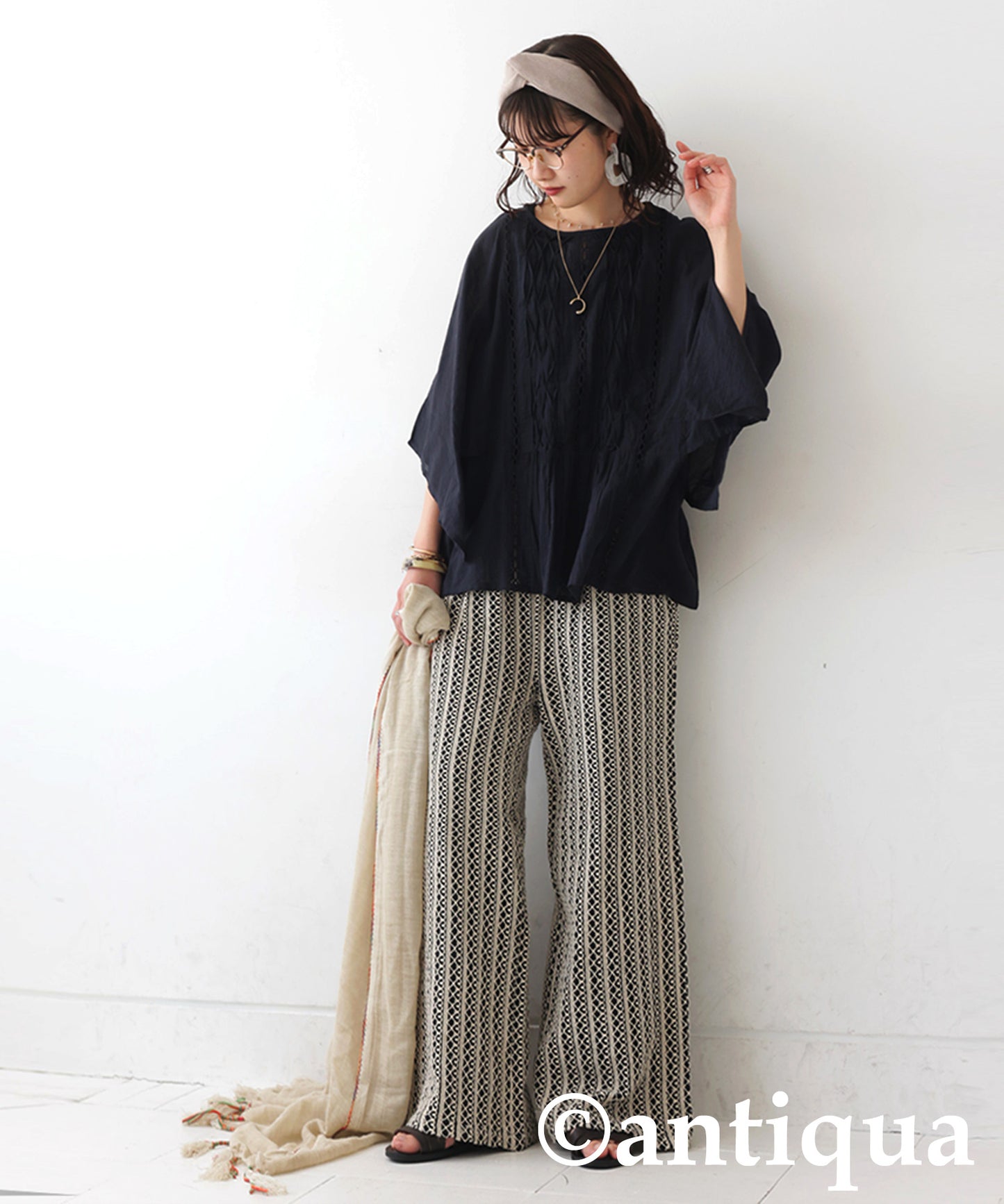 Ladies Full Lace Tucked Wide Pants