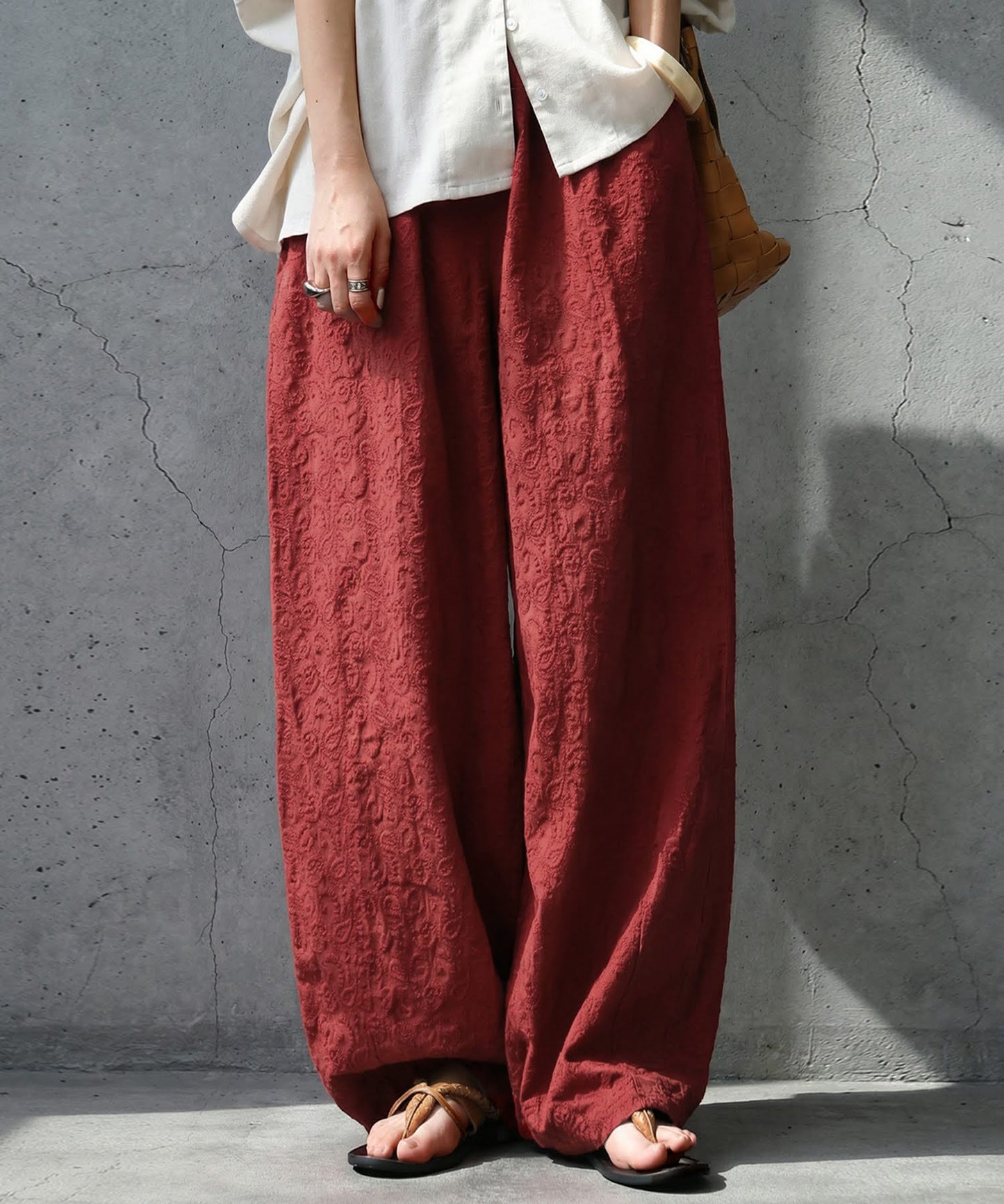 Paisley Embroidered Barrel Leg Pants Ladies