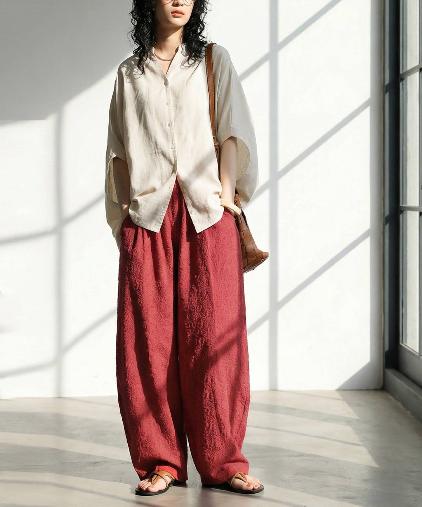 Paisley Embroidered Barrel Leg Pants Ladies