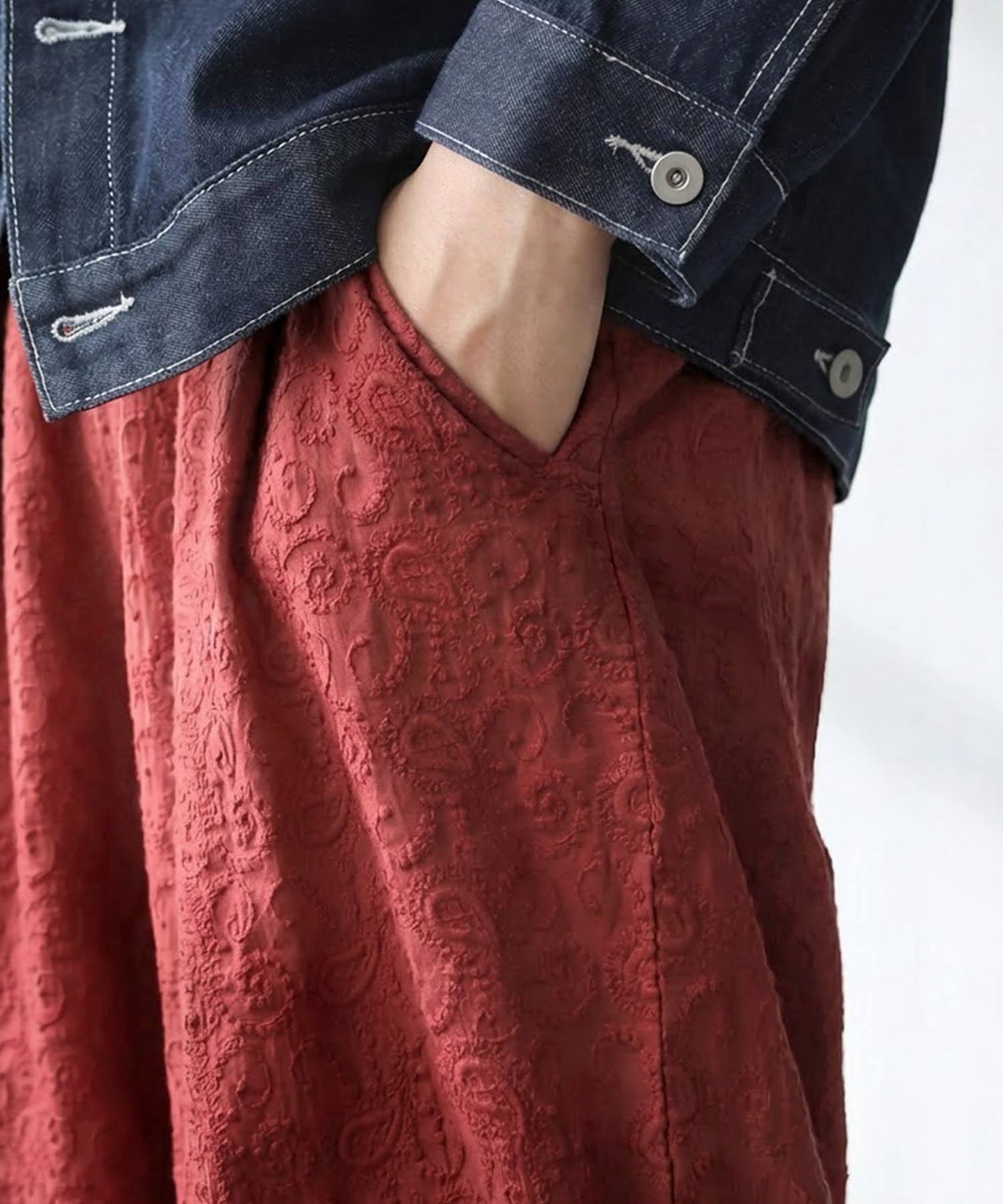 Paisley Embroidered Barrel Leg Pants Men's