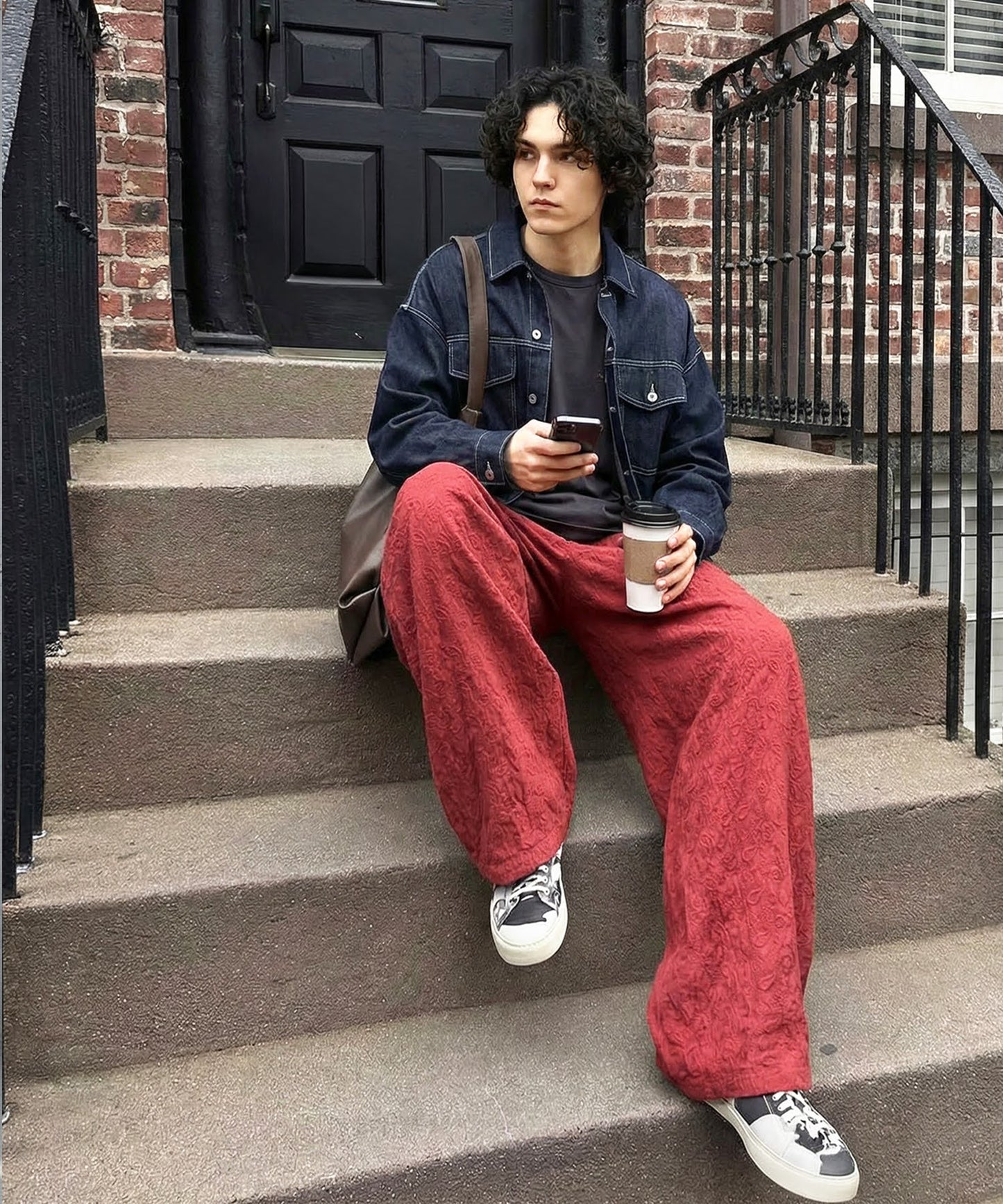 Paisley Embroidered Barrel Leg Pants Men's