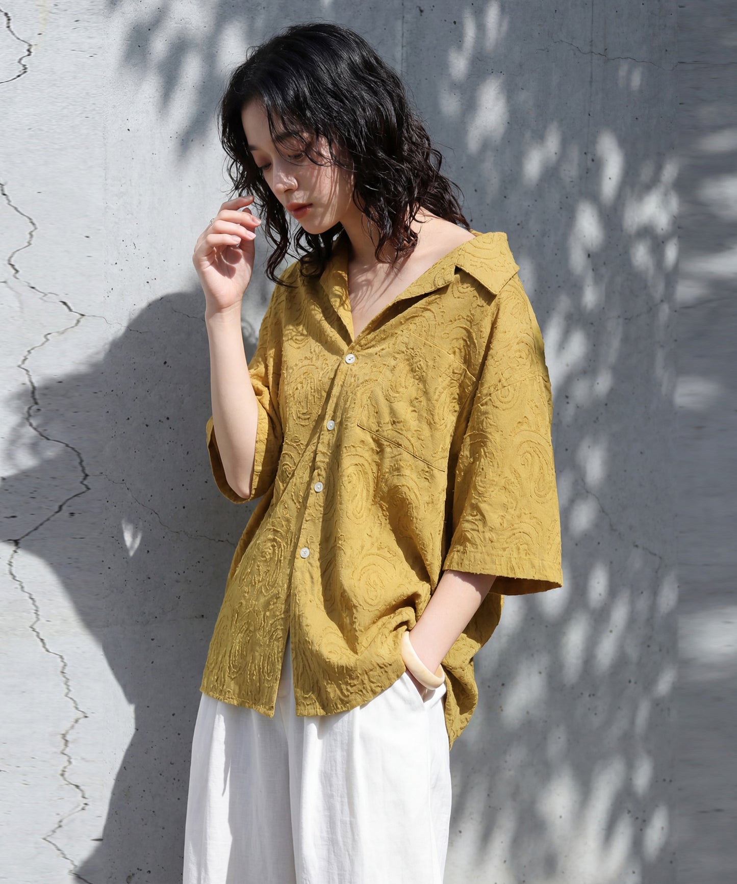 100% Cotton Dobby Weave Paisley Pattern Open Collar Shirt Ladies