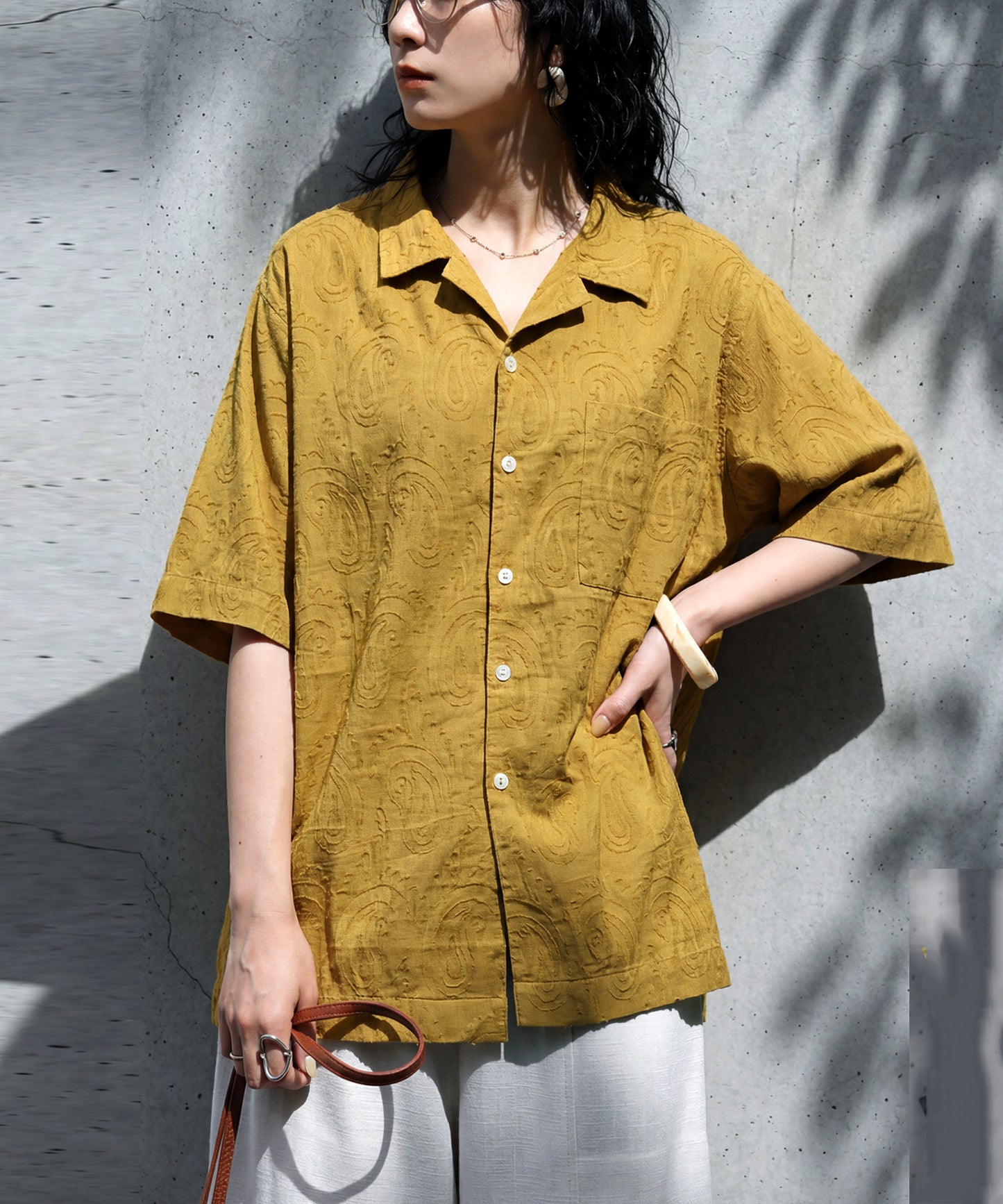 100% Cotton Dobby Weave Paisley Pattern Open Collar Shirt Ladies
