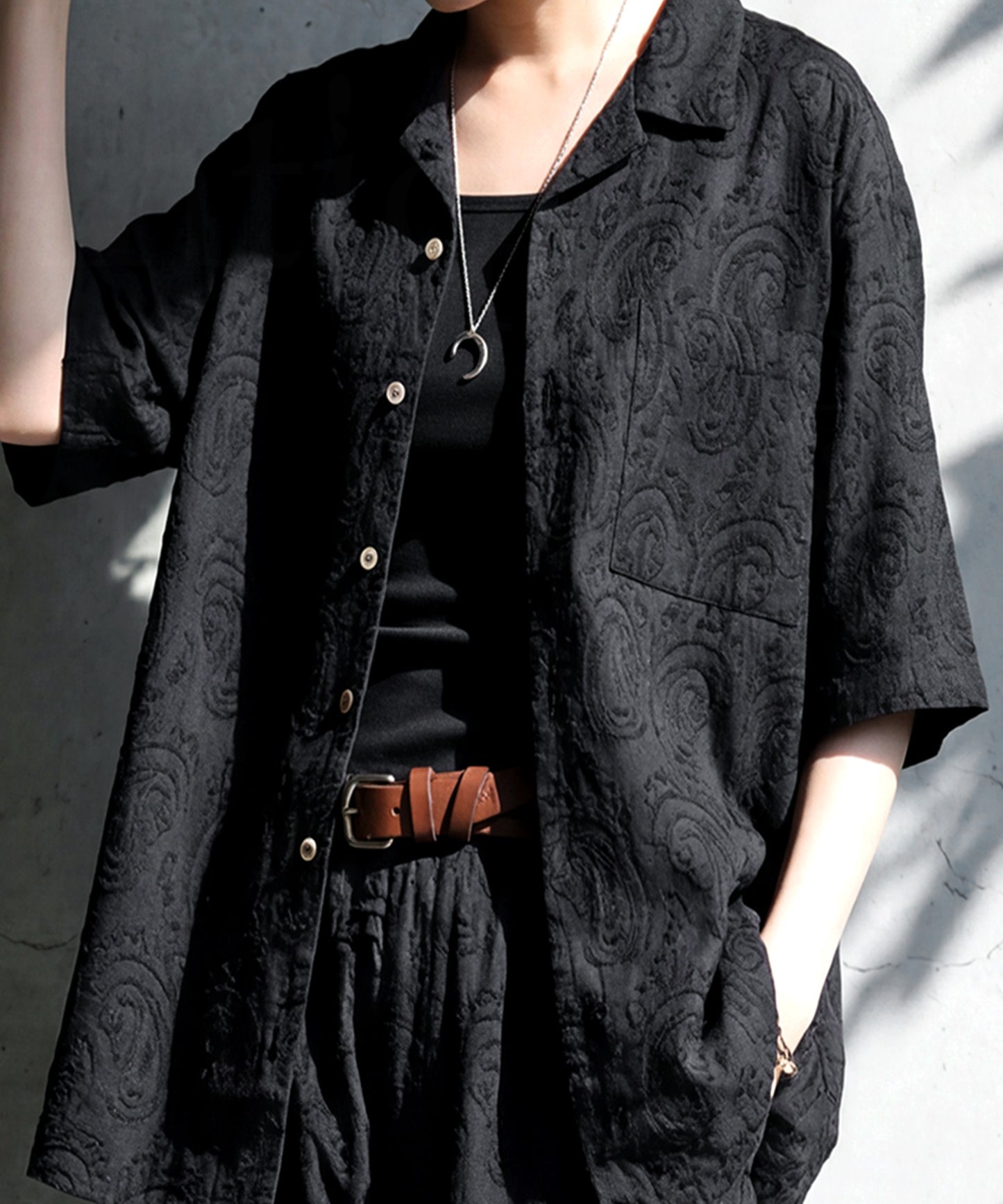 100% Cotton Dobby Weave Paisley Pattern Open Collar Shirt Ladies