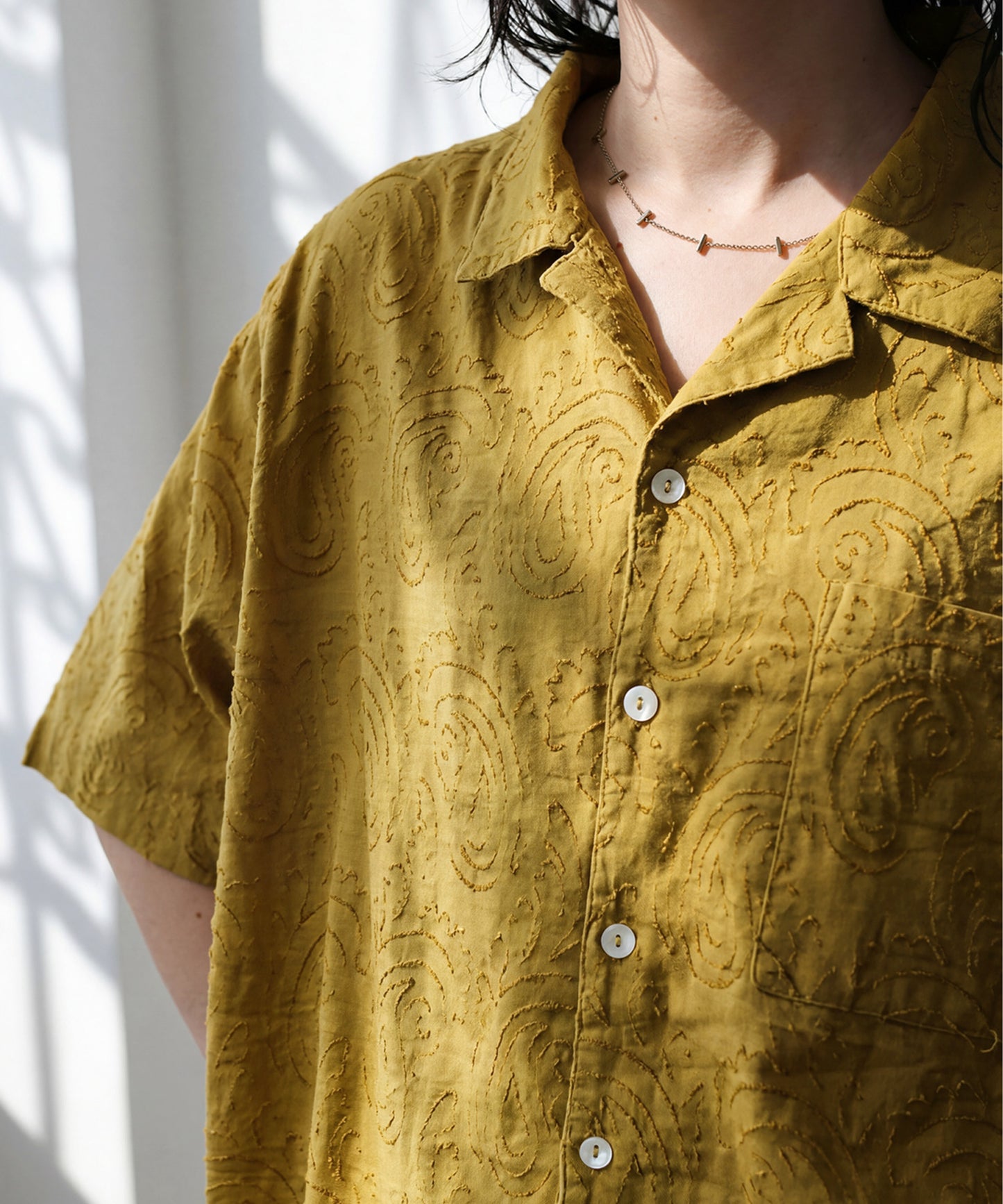 100% Cotton Dobby Weave Paisley Pattern Open Collar Shirt Ladies