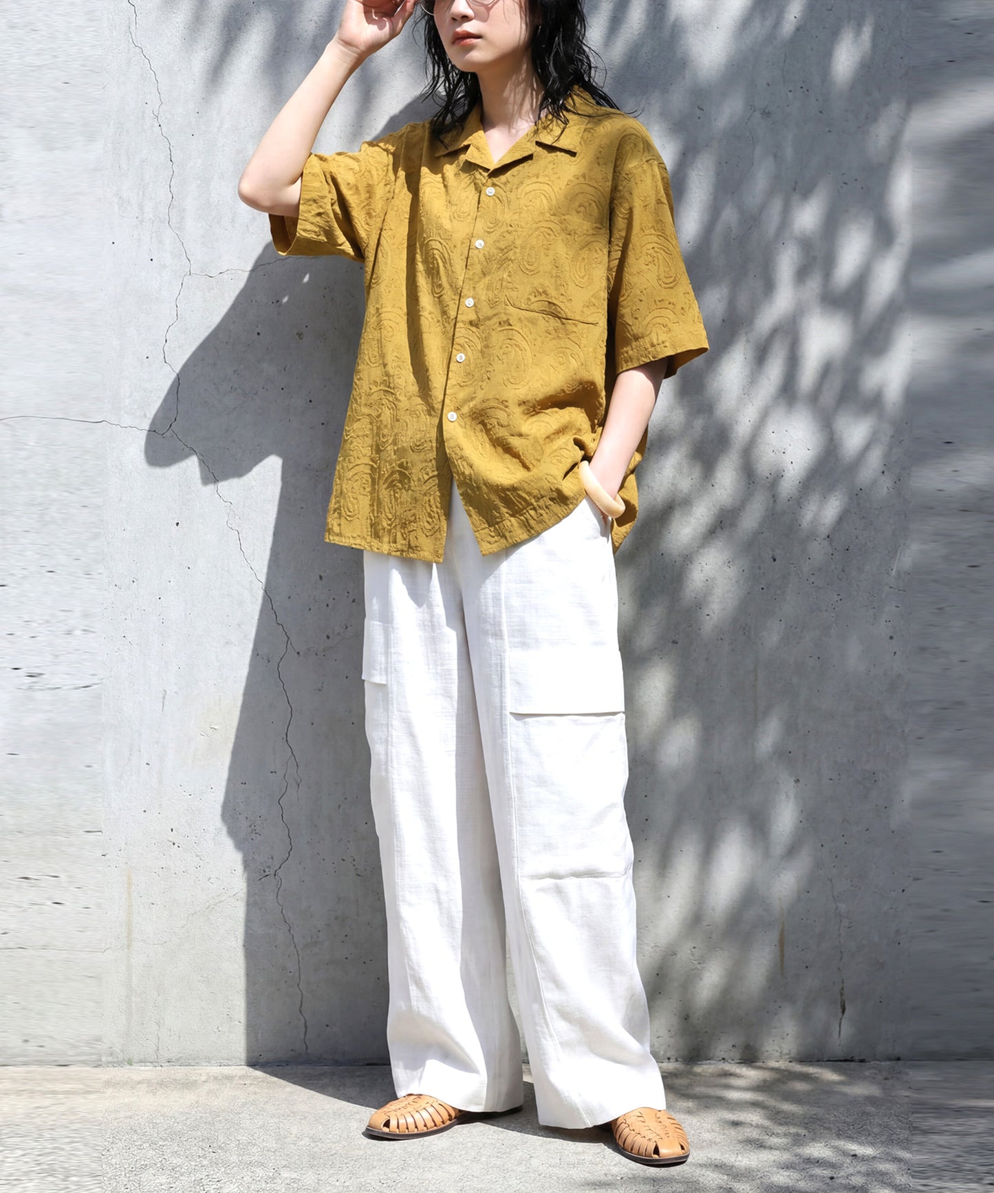 100% Cotton Dobby Weave Paisley Pattern Open Collar Shirt Ladies