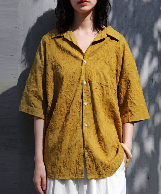 100% Cotton Dobby Weave Paisley Pattern Open Collar Shirt Ladies