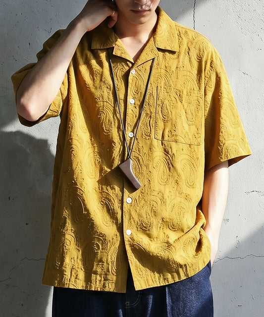 100% Cotton Dobby Weave Paisley Pattern Open Collar Shirt Men’s