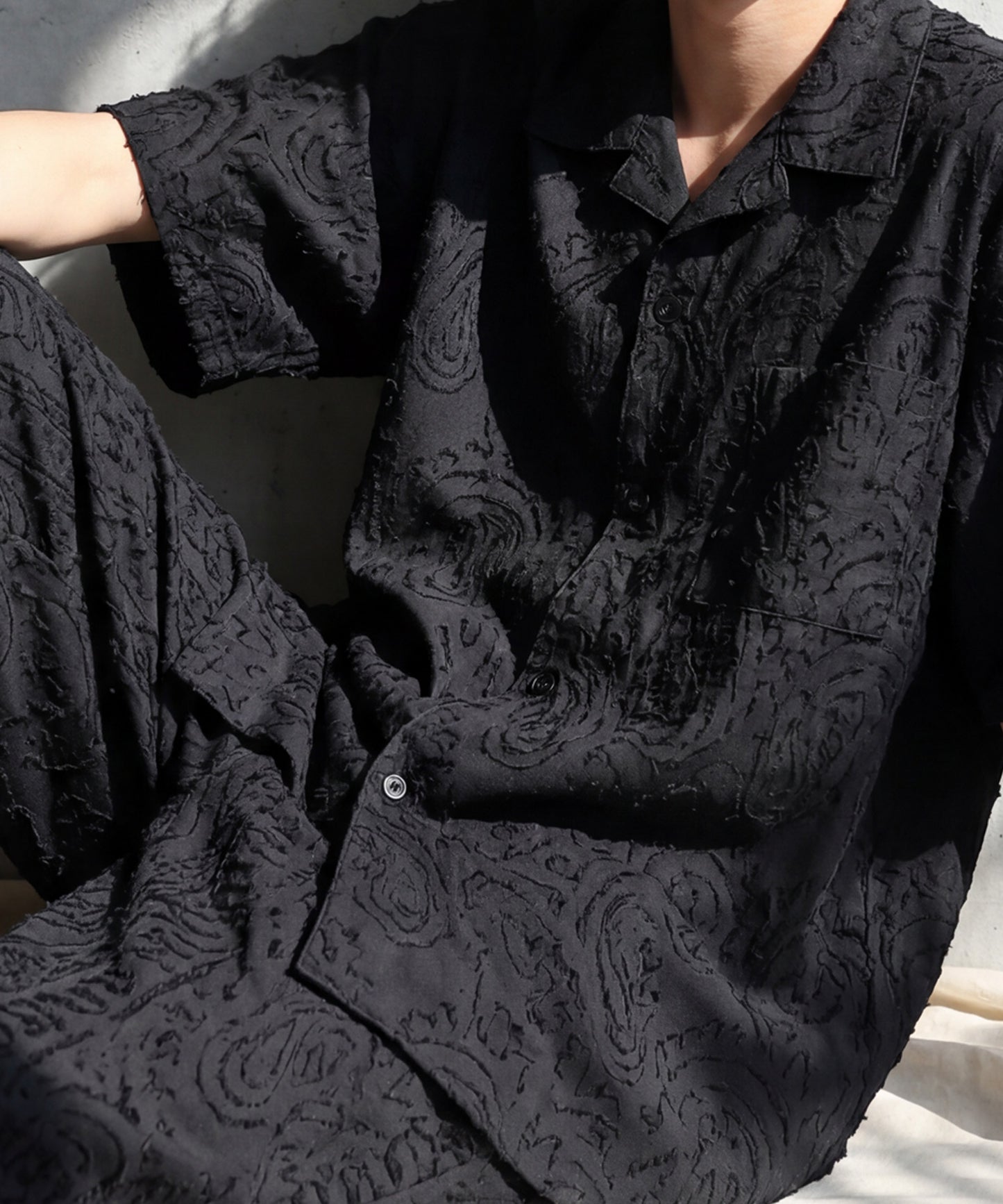 100% Cotton Dobby Weave Paisley Pattern Open Collar Shirt Men’s