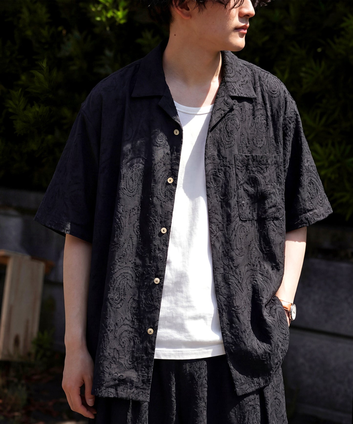 100% Cotton Dobby Weave Paisley Pattern Open Collar Shirt Men’s