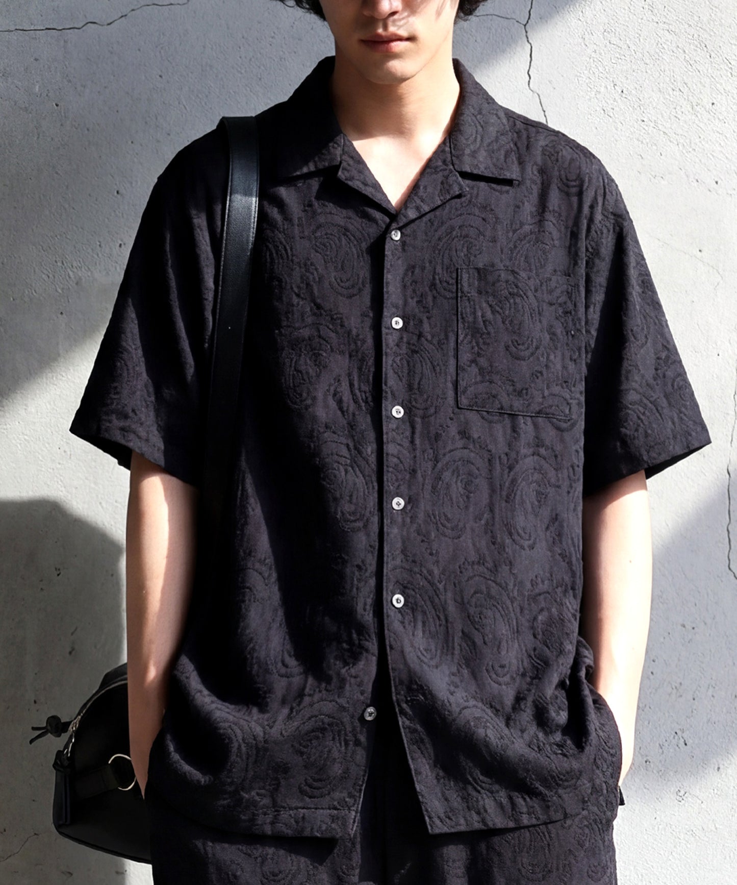 100% Cotton Dobby Weave Paisley Pattern Open Collar Shirt Men’s