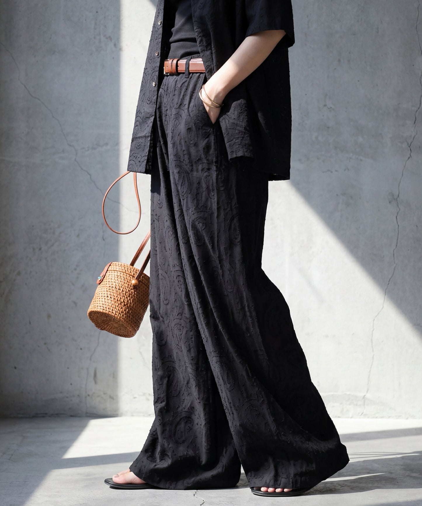 100% Cotton Dobby Weave Indian Cotton Wide Pants Ladies
