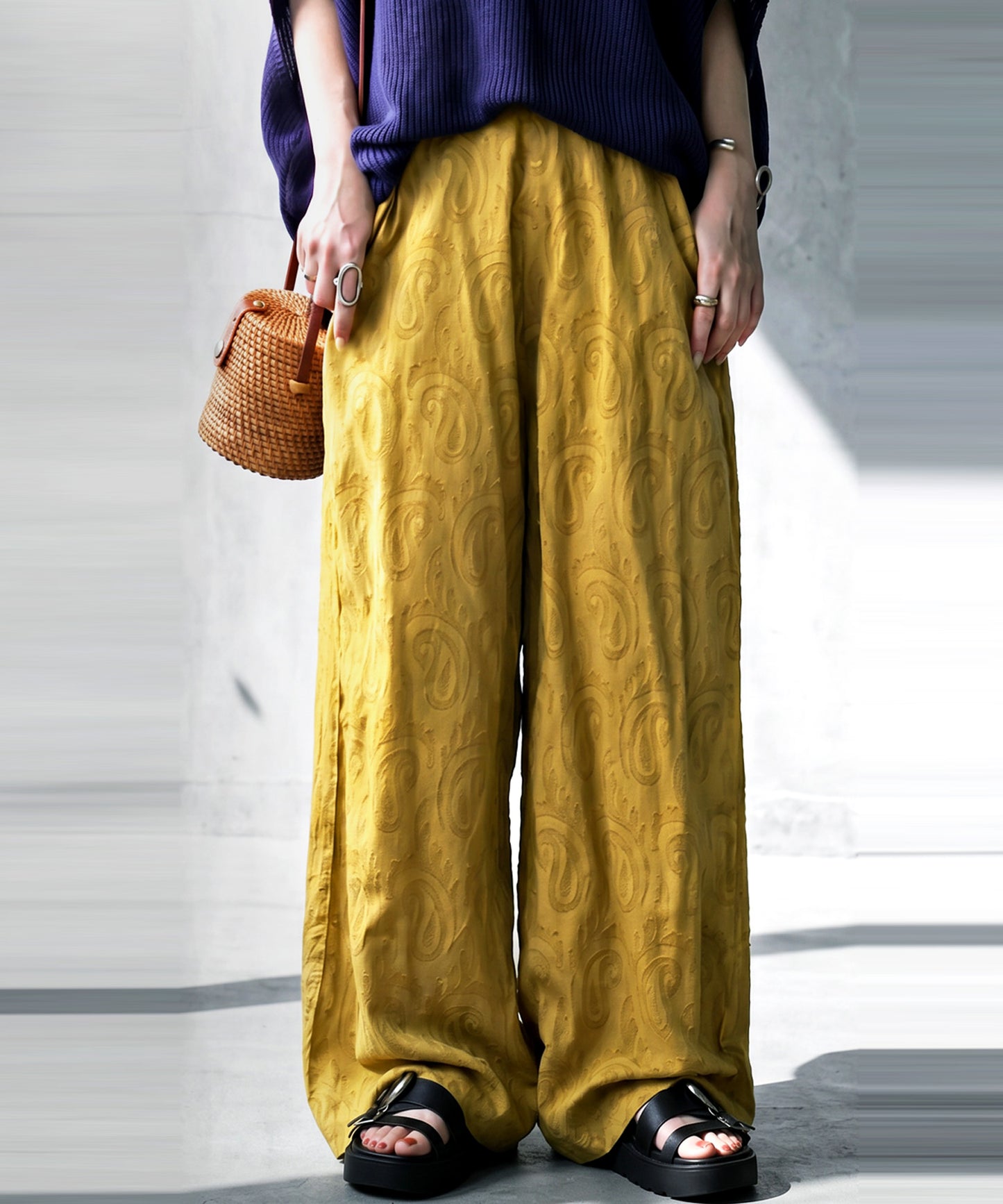 100% Cotton Dobby Weave Indian Cotton Wide Pants Ladies