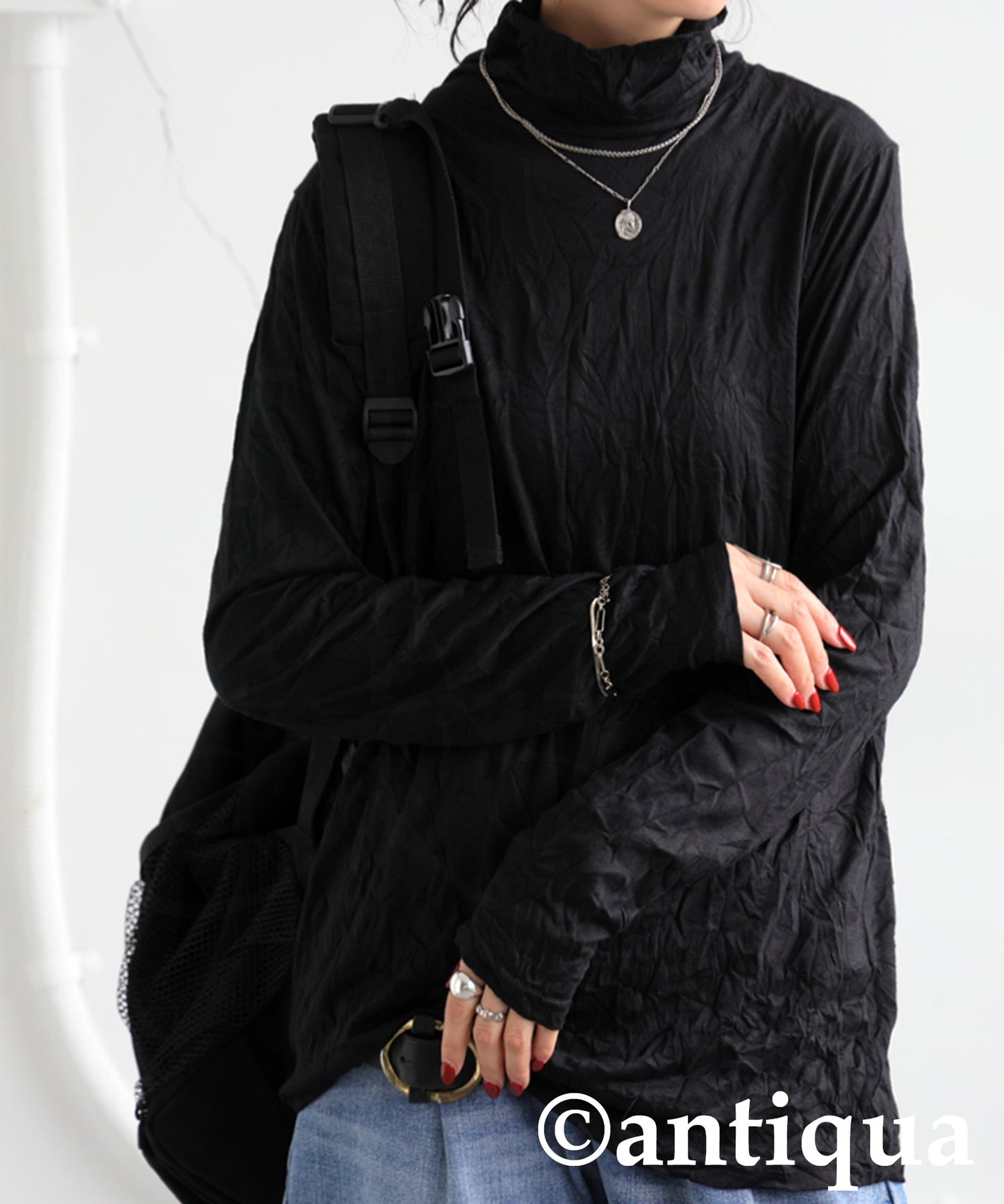 Crinkle High Neck Tops Ladies