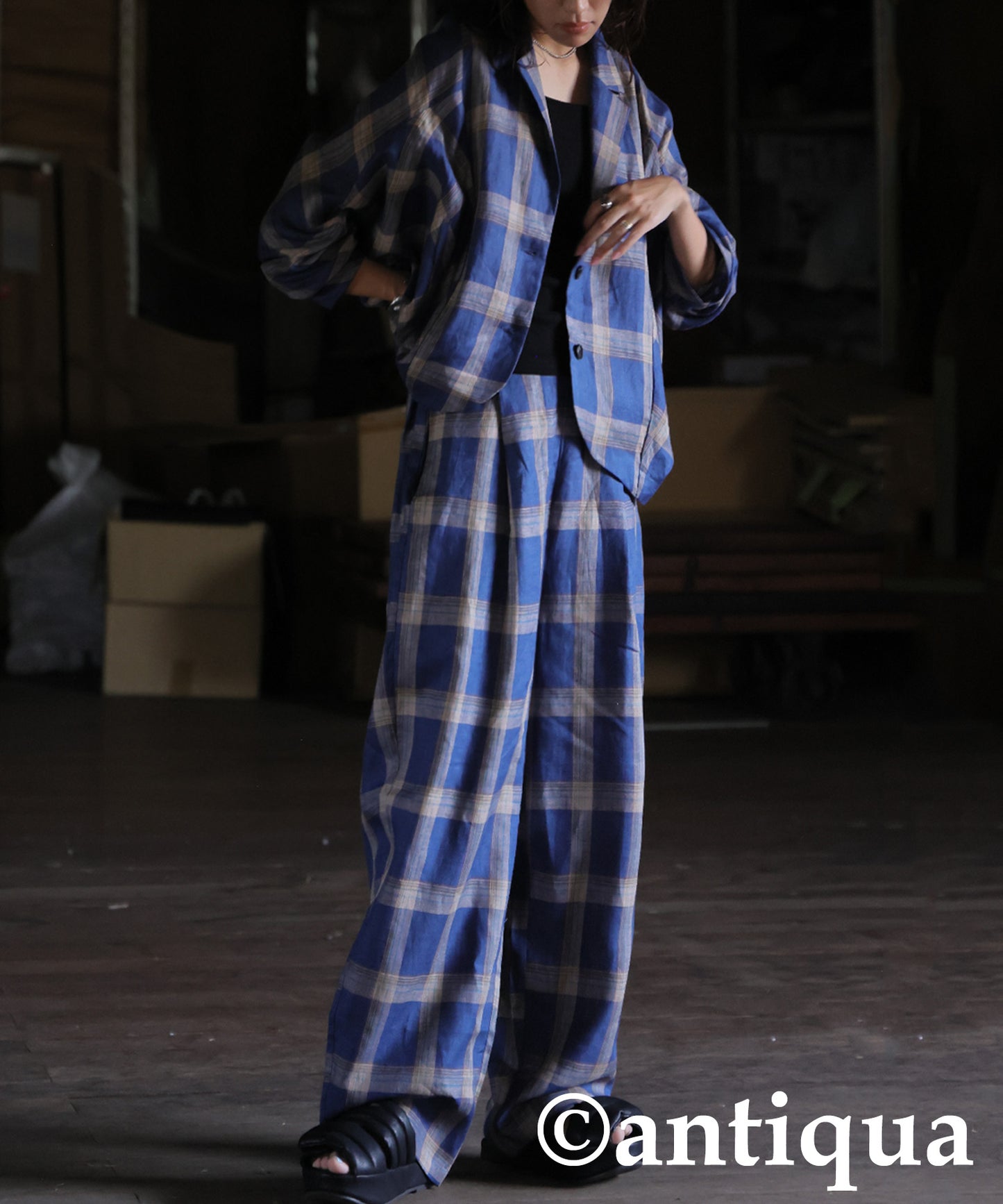 KYO Ladies Linen Checked Jacket