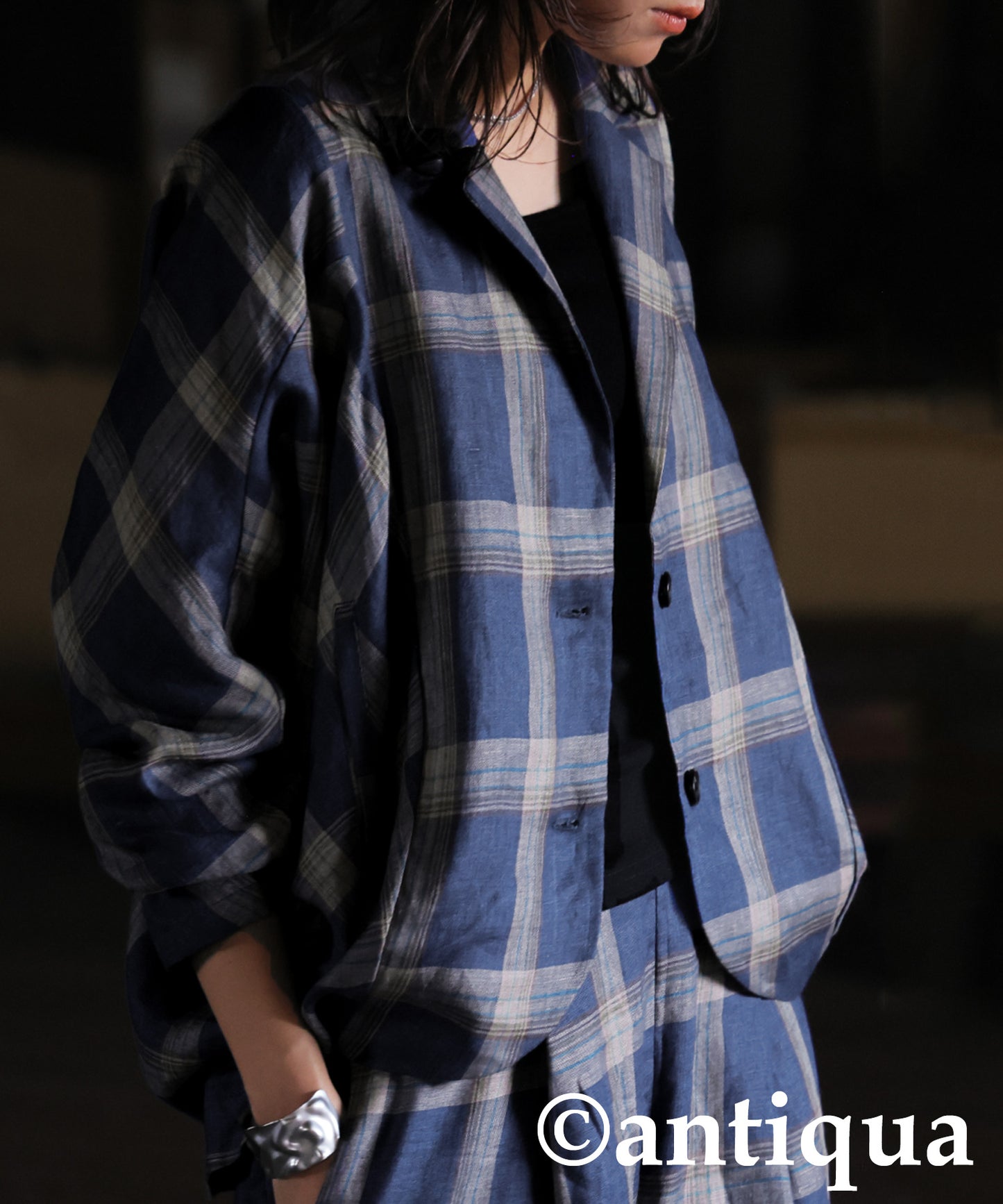 KYO Ladies Linen Checked Jacket