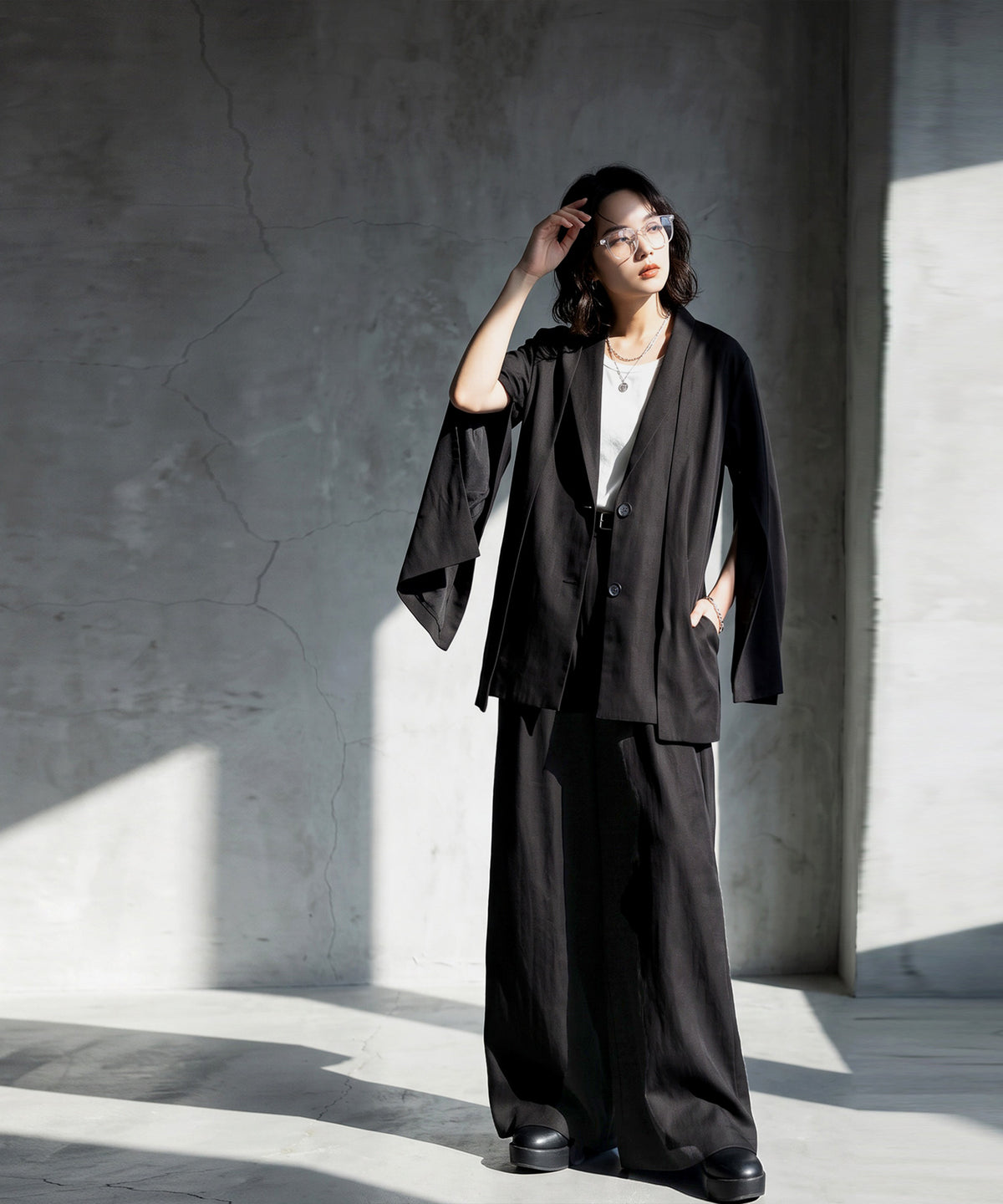 KYO 2-Way Slit Sleeve Cape-Style Collarless Jacket Ladies