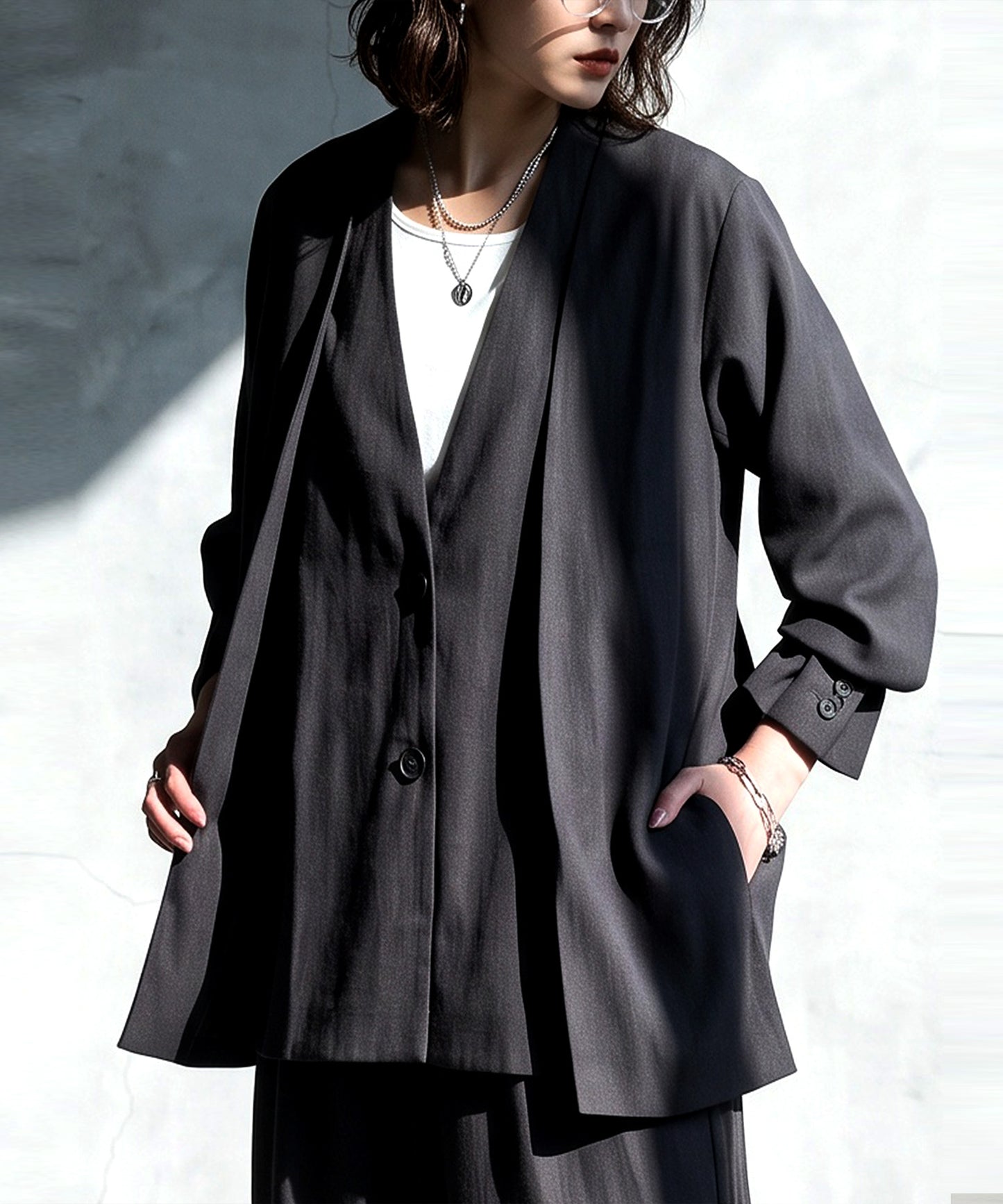 KYO 2-Way Slit Sleeve Cape-Style Collarless Jacket Ladies