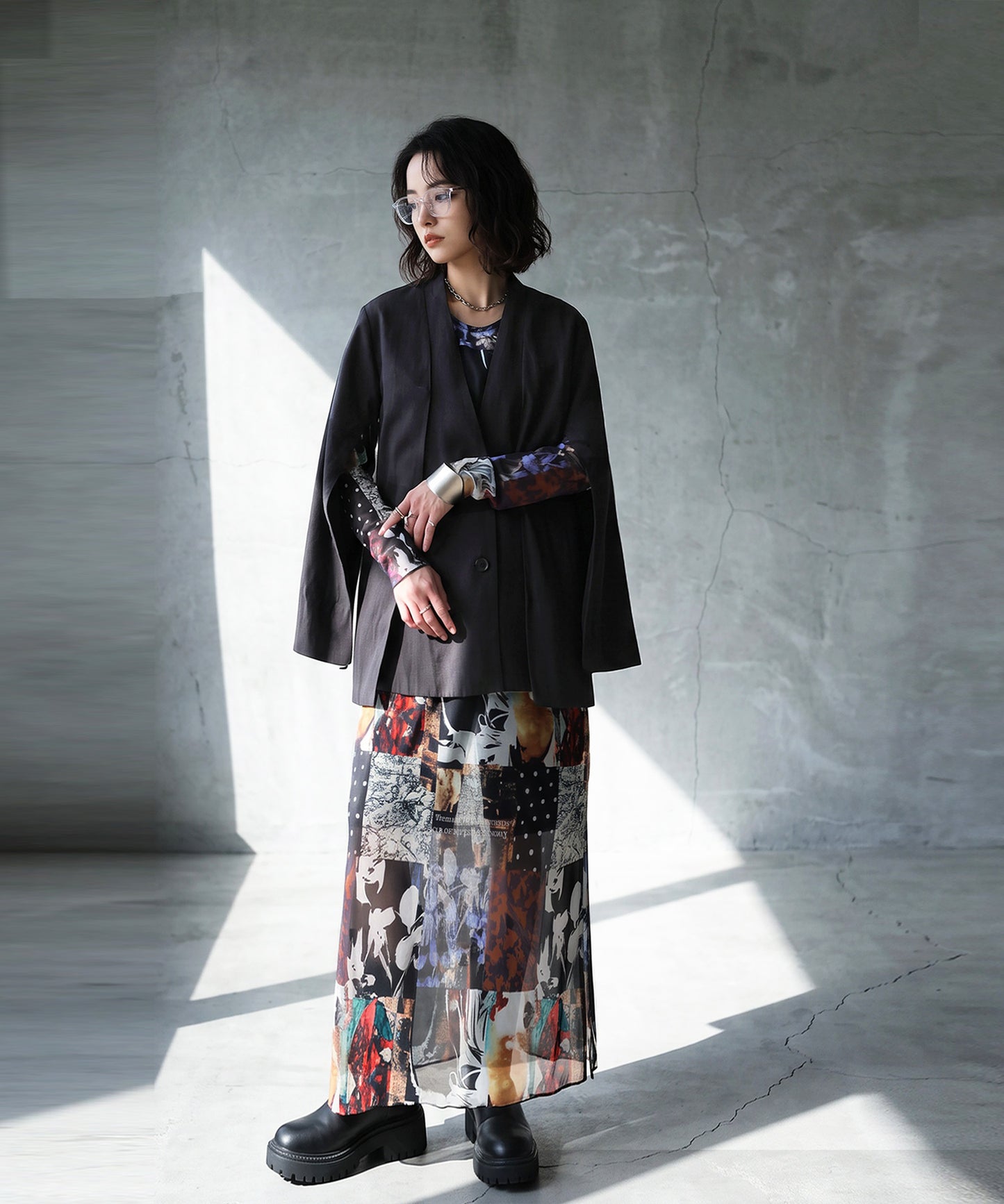 KYO 2-Way Slit Sleeve Cape-Style Collarless Jacket Ladies