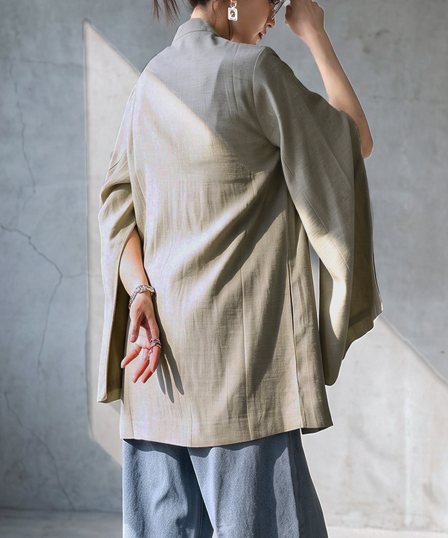 KYO 2-Way Slit Sleeve Cape-Style Collarless Jacket Ladies