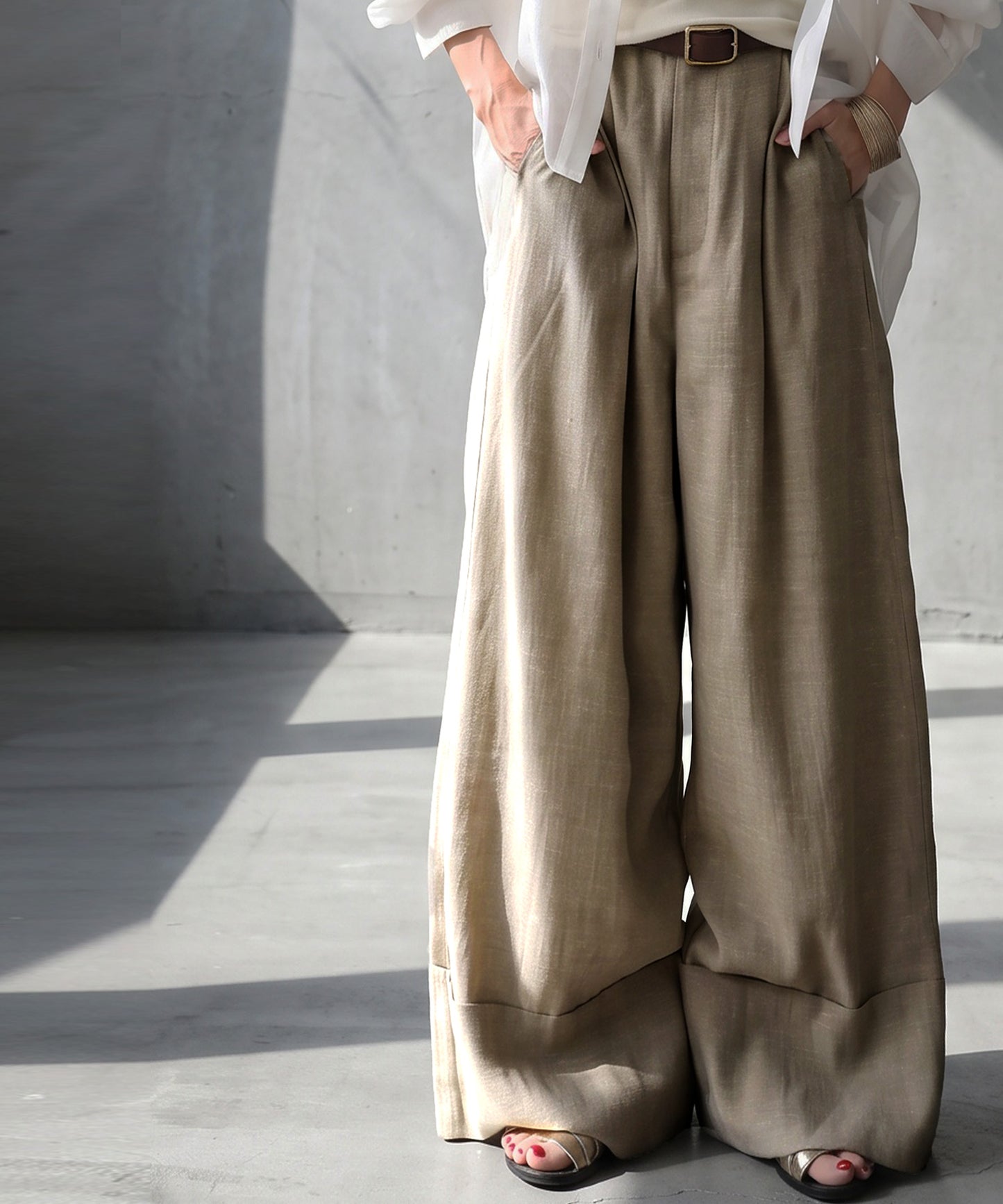 KYO Linen-Look Wide Straight Pants Ladies
