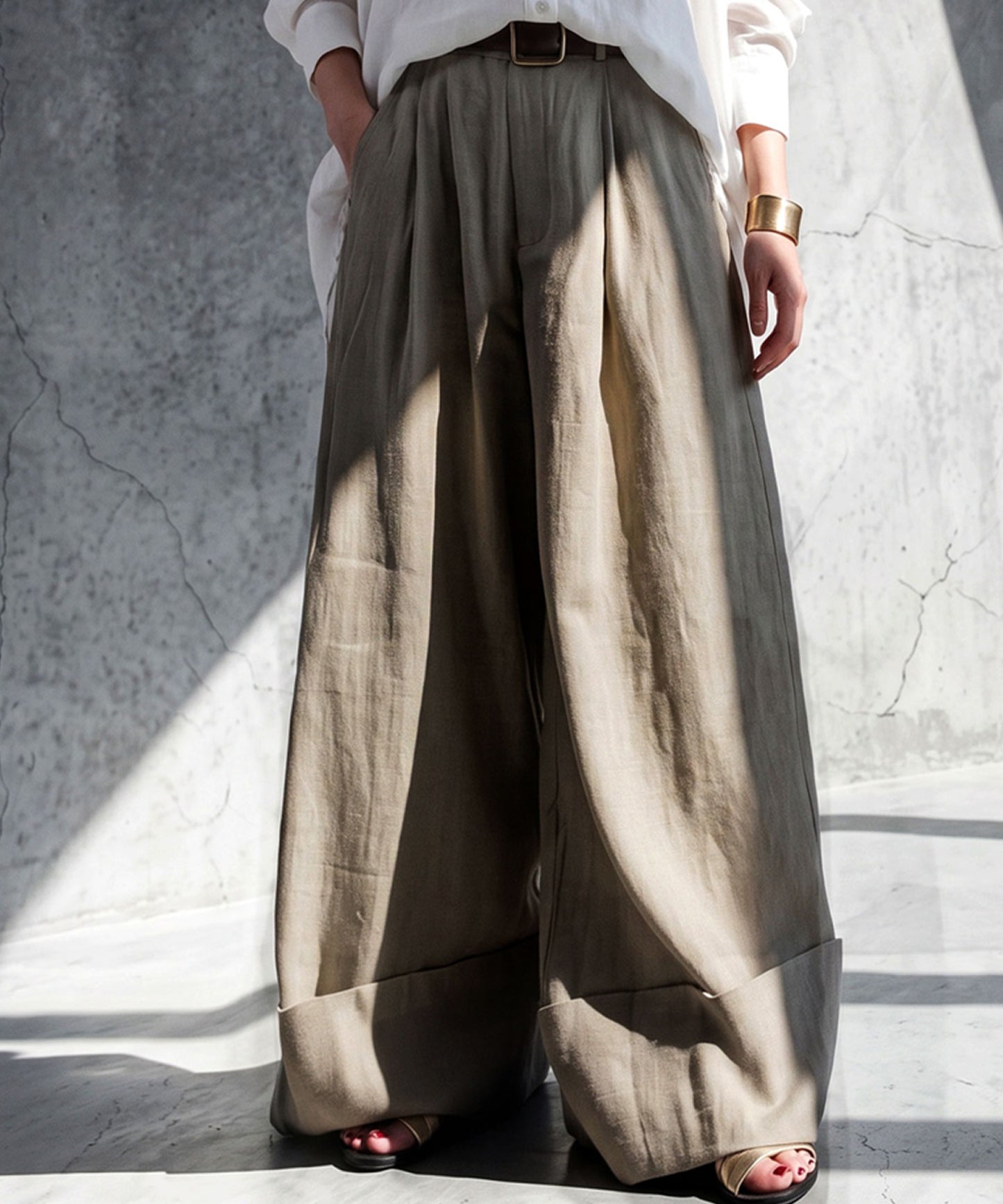 KYO Linen-Look Wide Straight Pants Ladies