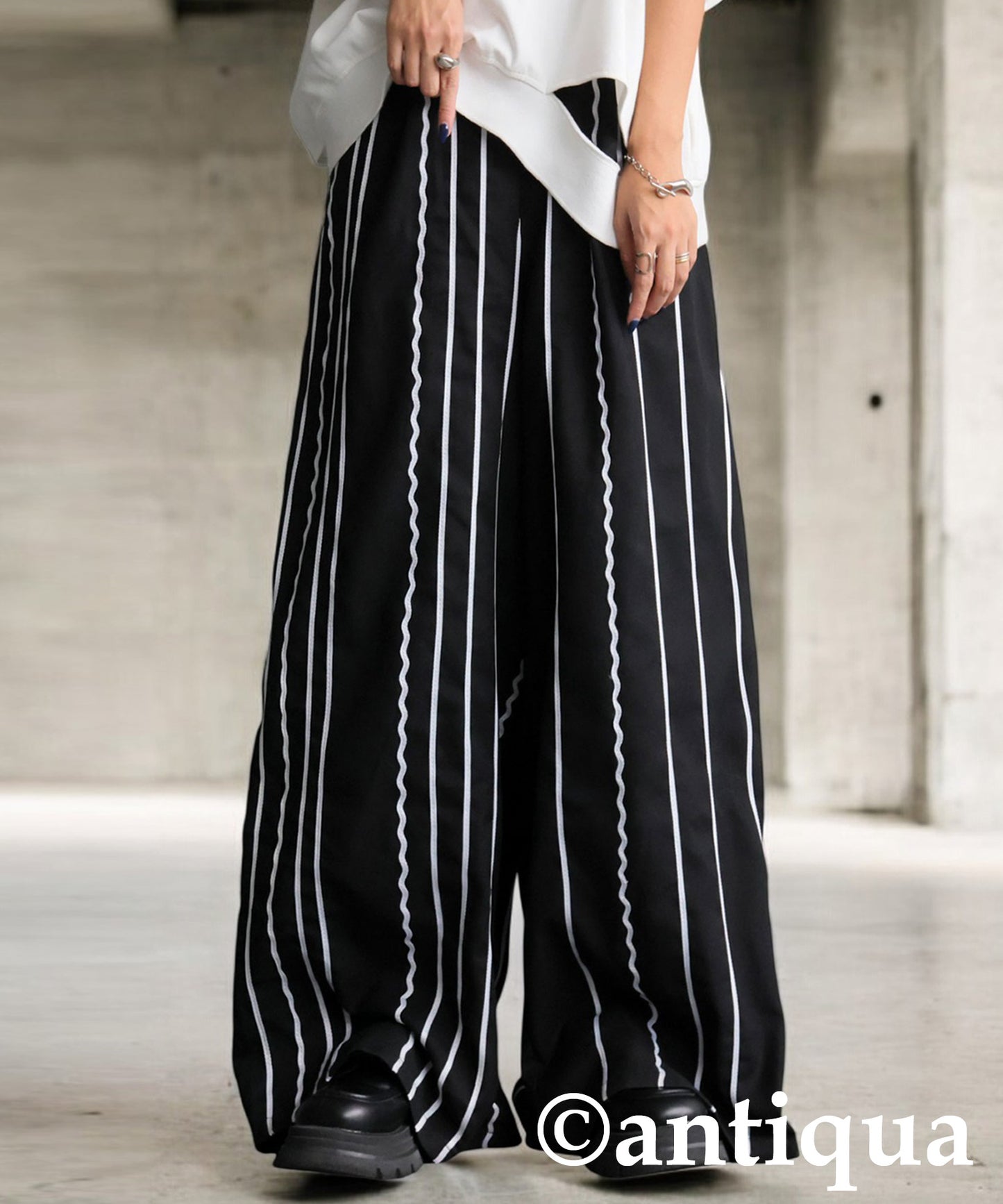 Embroidered Line Wide Pants Ladies