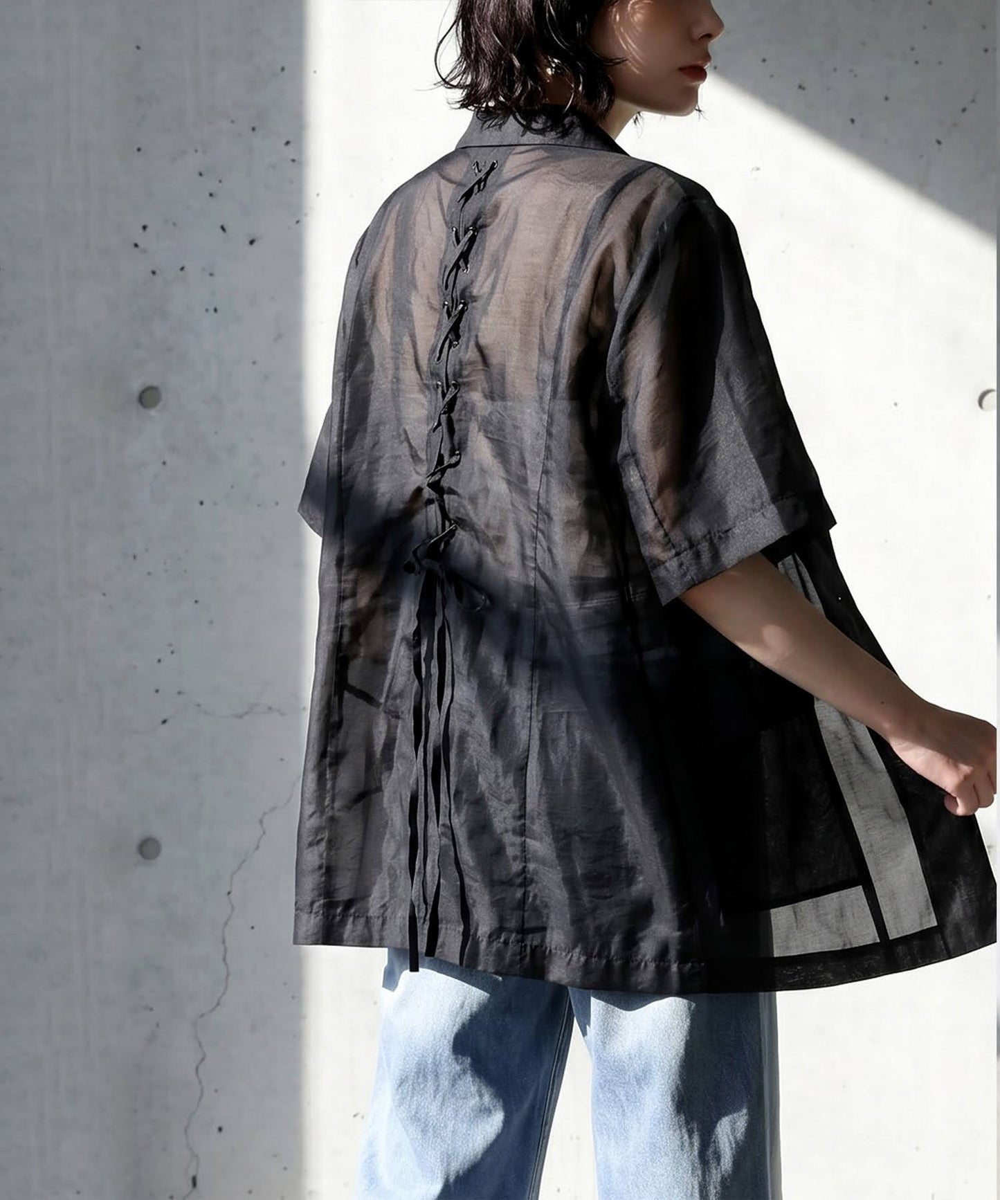 Back Lace-Up Sheer Jacket Ladies
