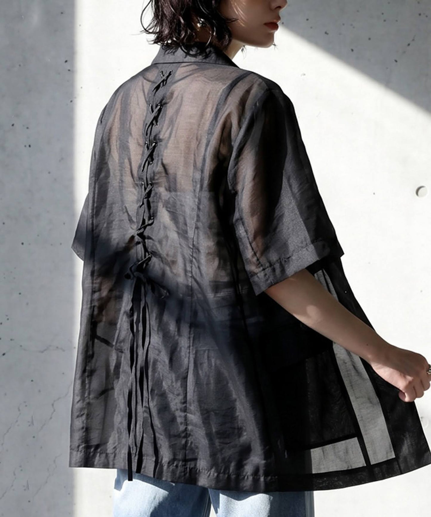 Back Lace-Up Sheer Jacket Ladies