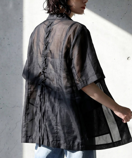 Back Lace-Up Sheer Jacket Ladies