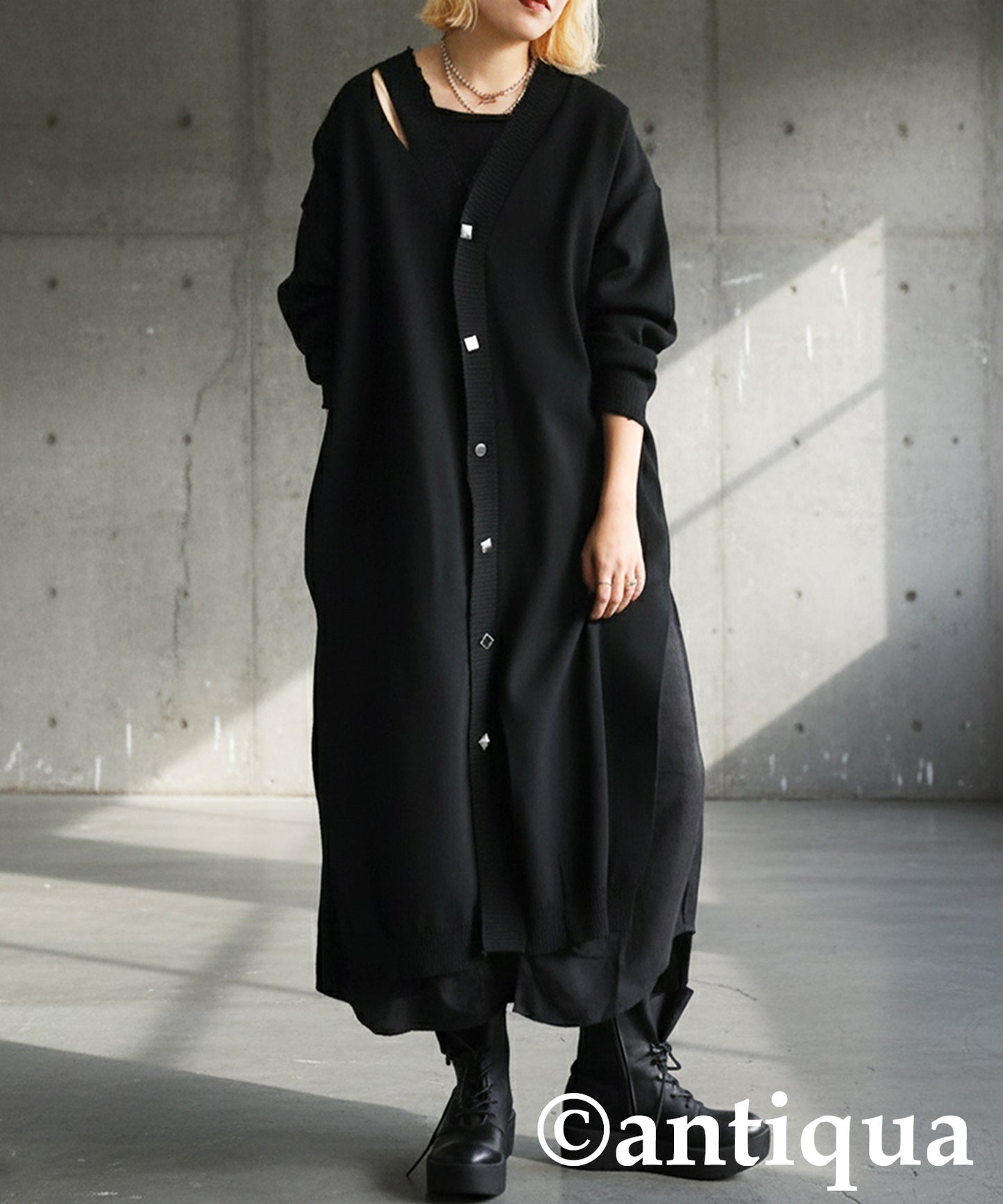 Long Cardigan With Different Material Accents Ladies