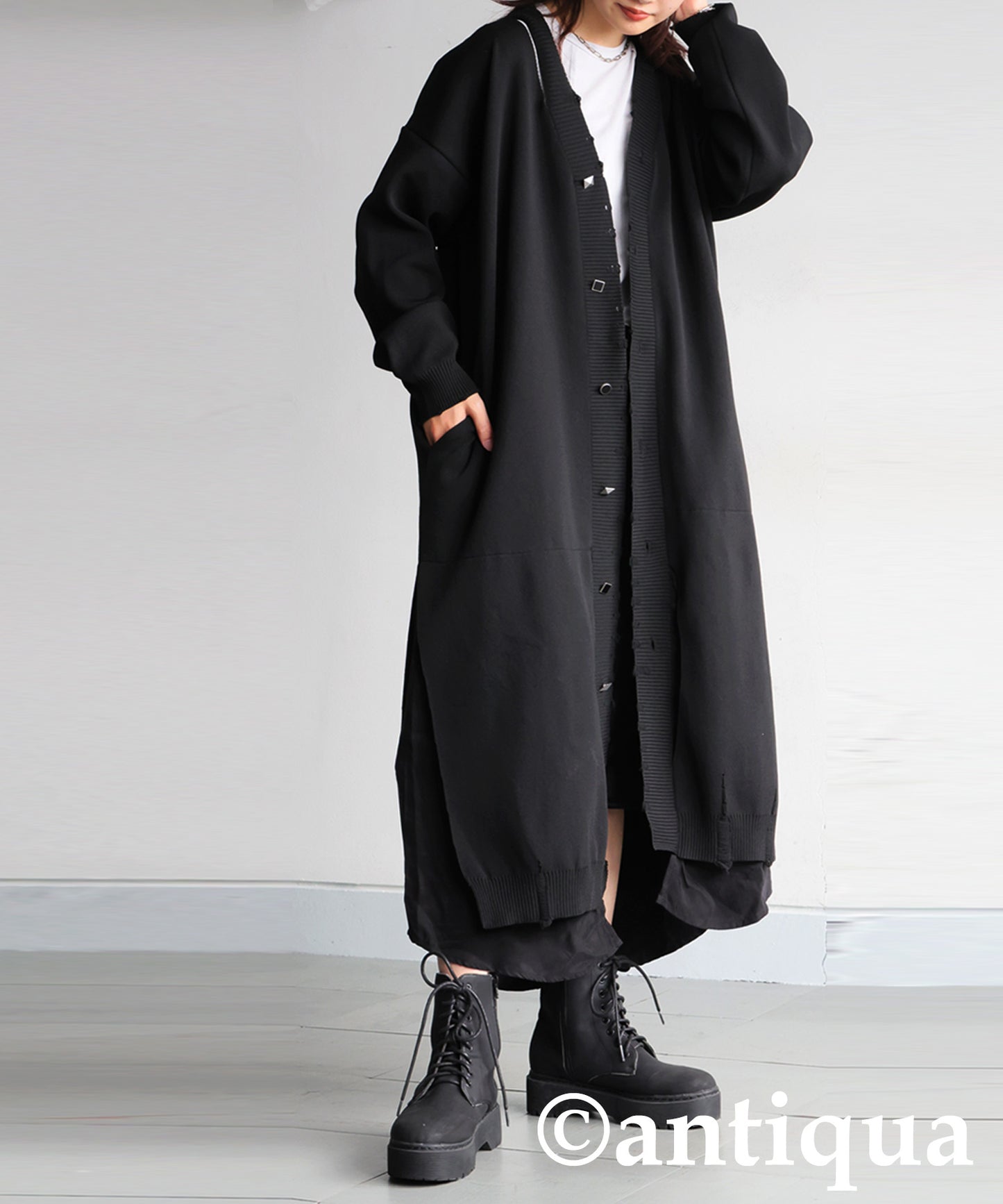 Long Cardigan With Different Material Accents Ladies