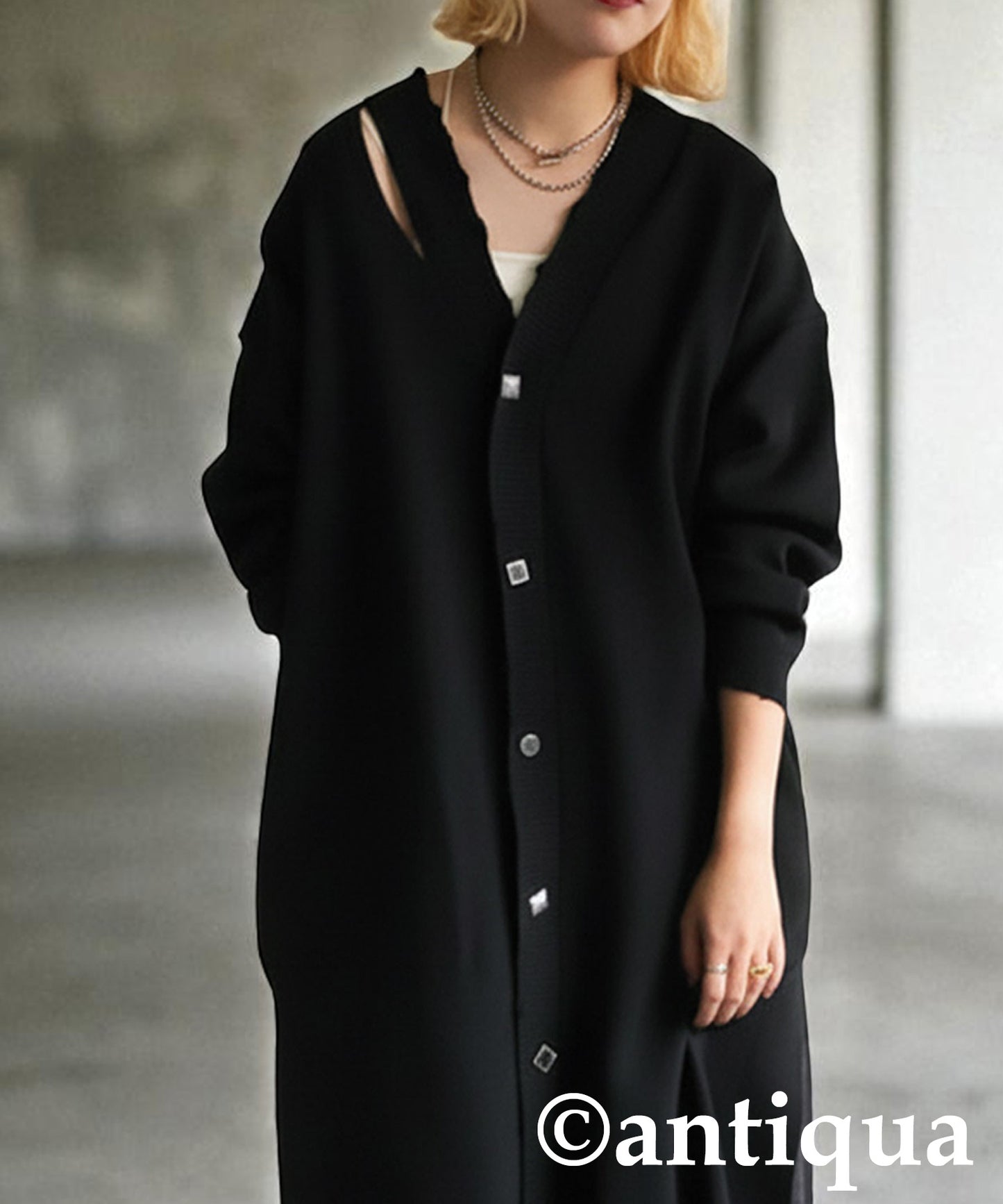 Long Cardigan With Different Material Accents Ladies