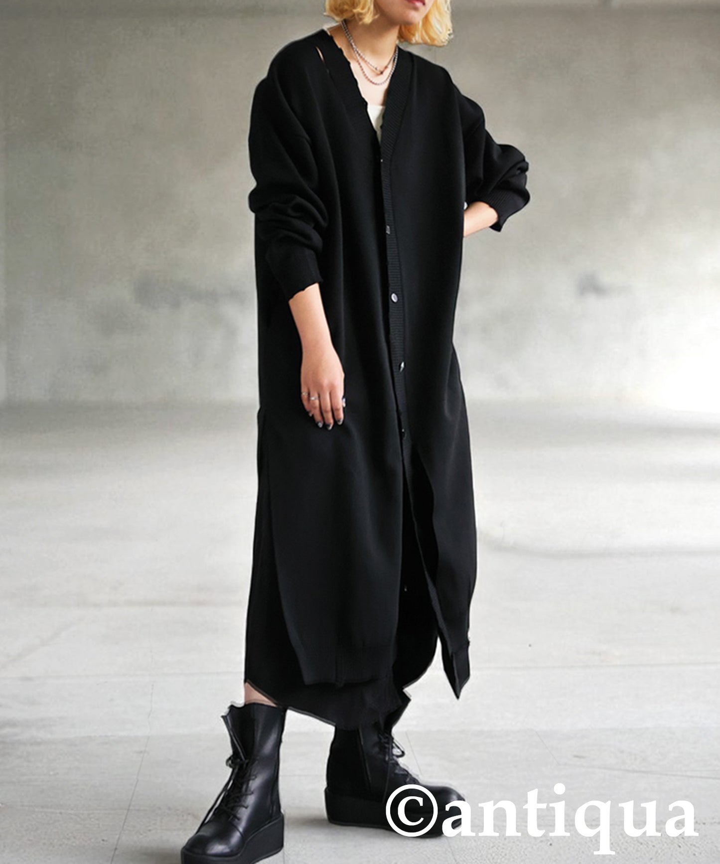 Long Cardigan With Different Material Accents Ladies
