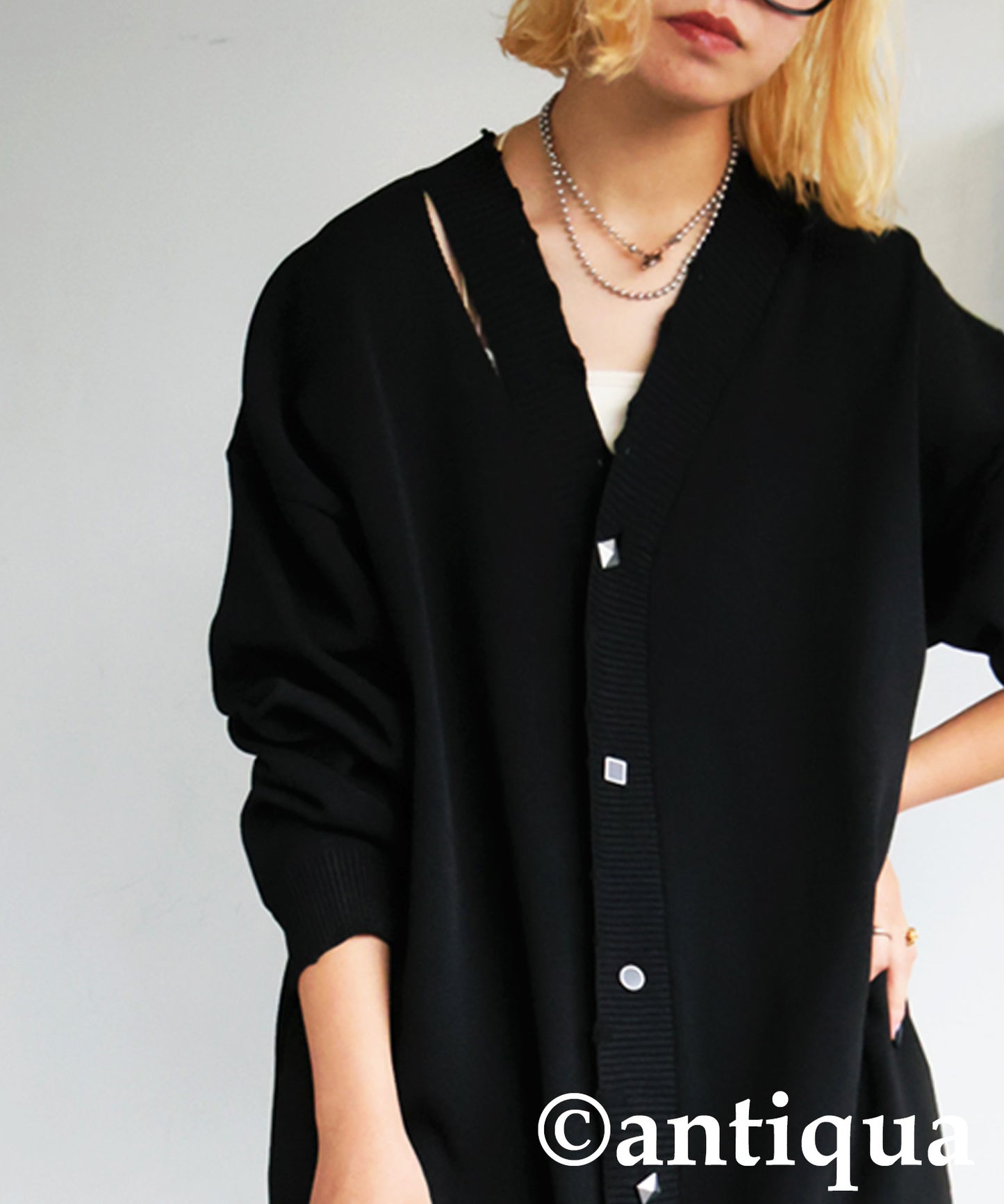 Long Cardigan With Different Material Accents Ladies