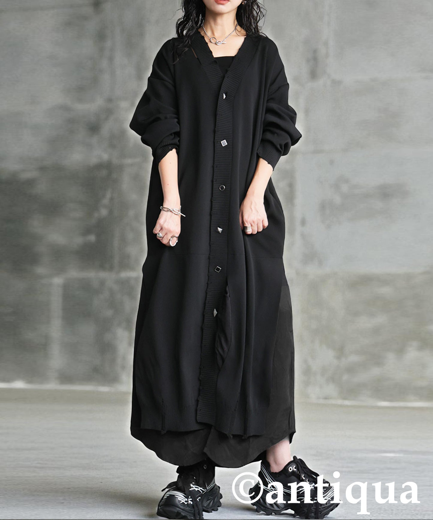 Long Cardigan With Different Material Accents Ladies