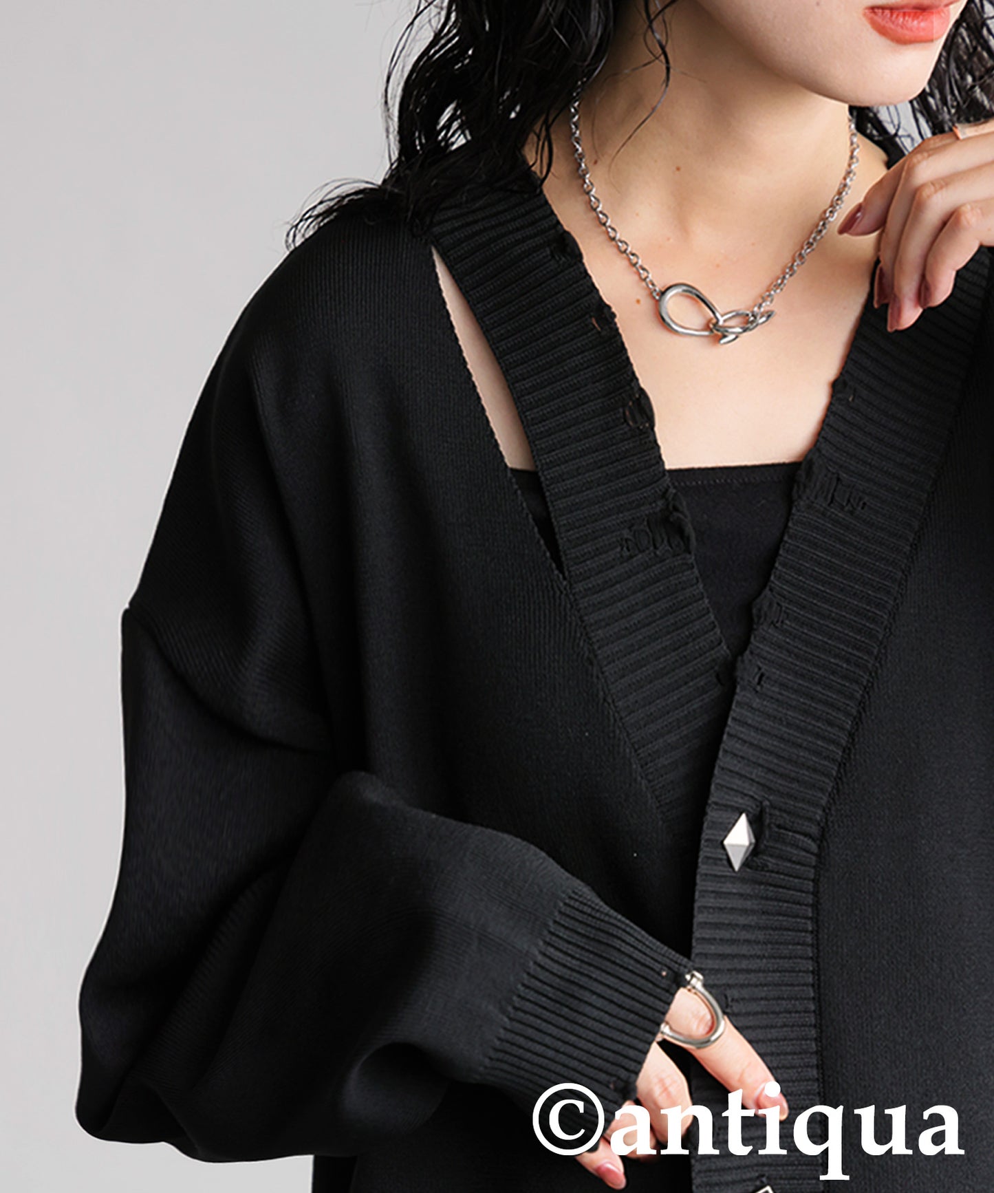 Long Cardigan With Different Material Accents Ladies