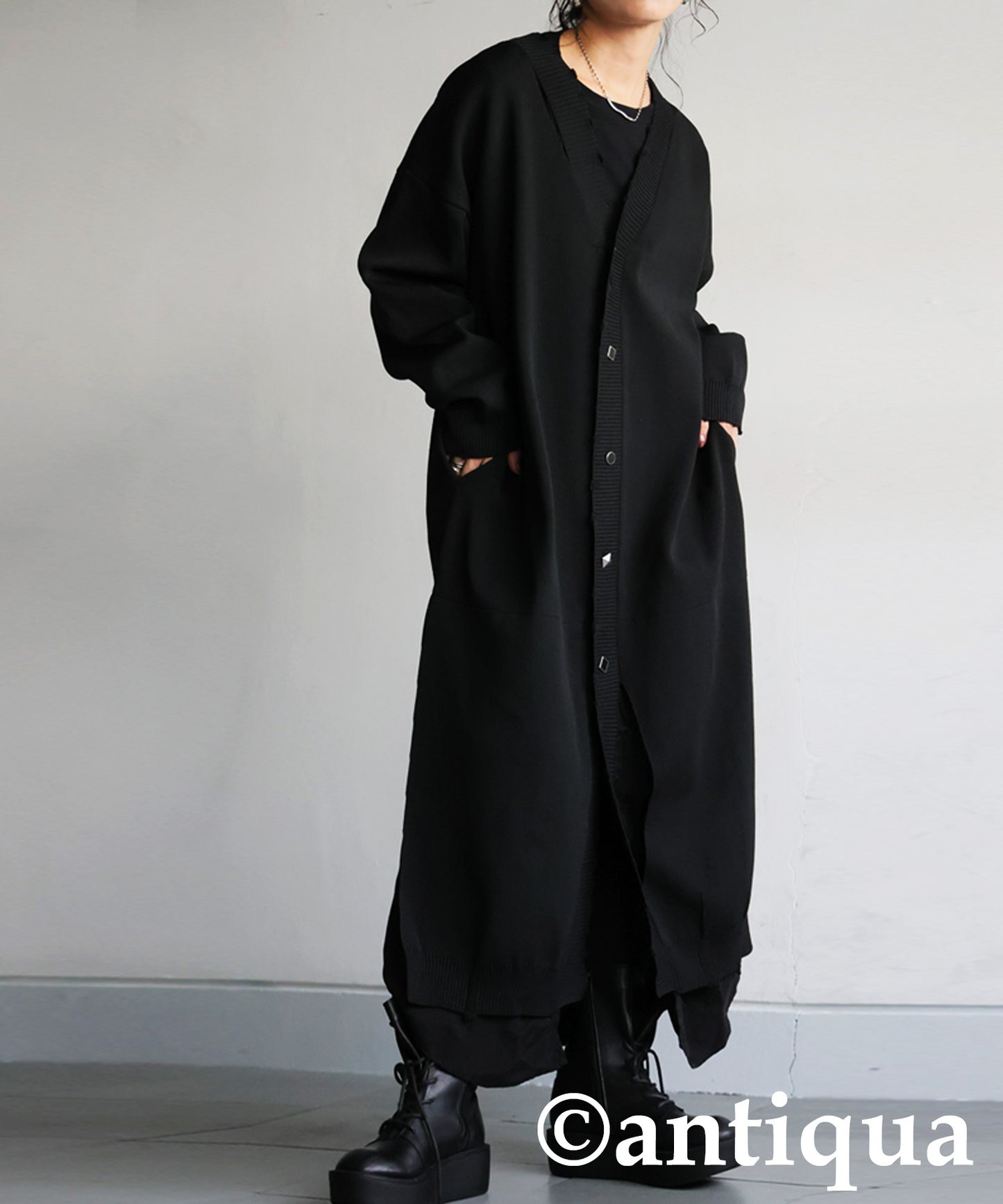 Long Cardigan With Different Material Accents Ladies