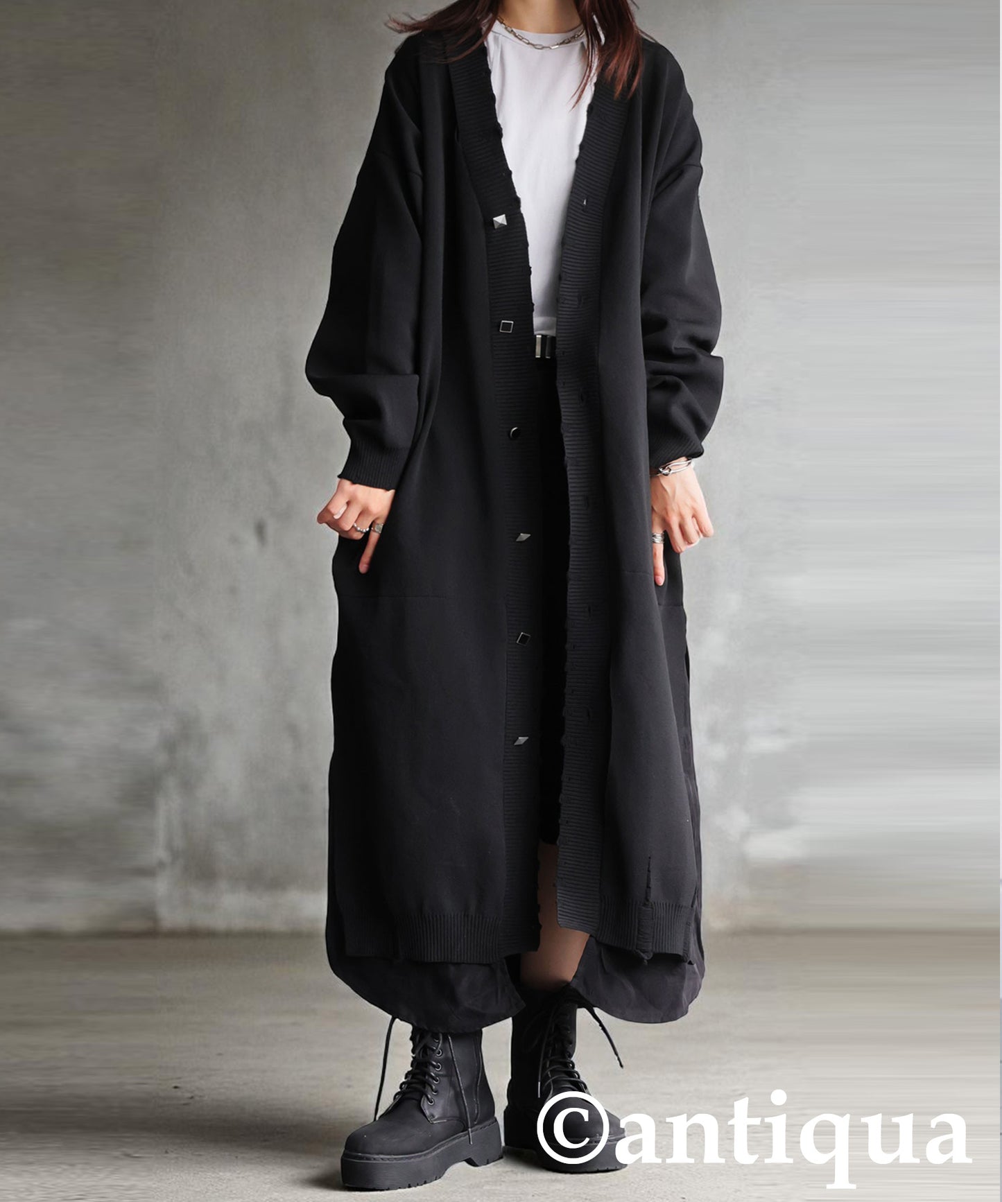 Long Cardigan With Different Material Accents Ladies