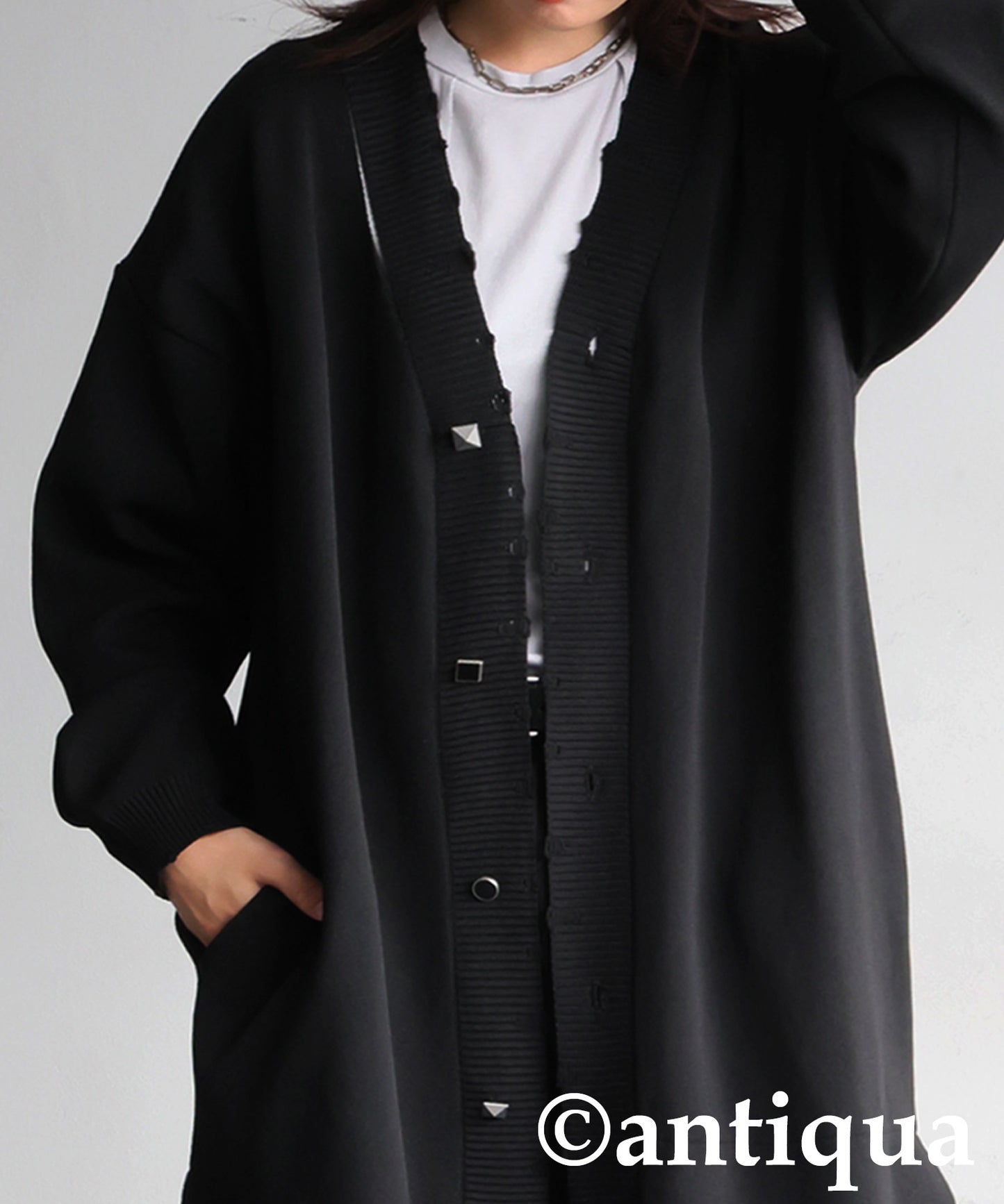 Long Cardigan With Different Material Accents Ladies
