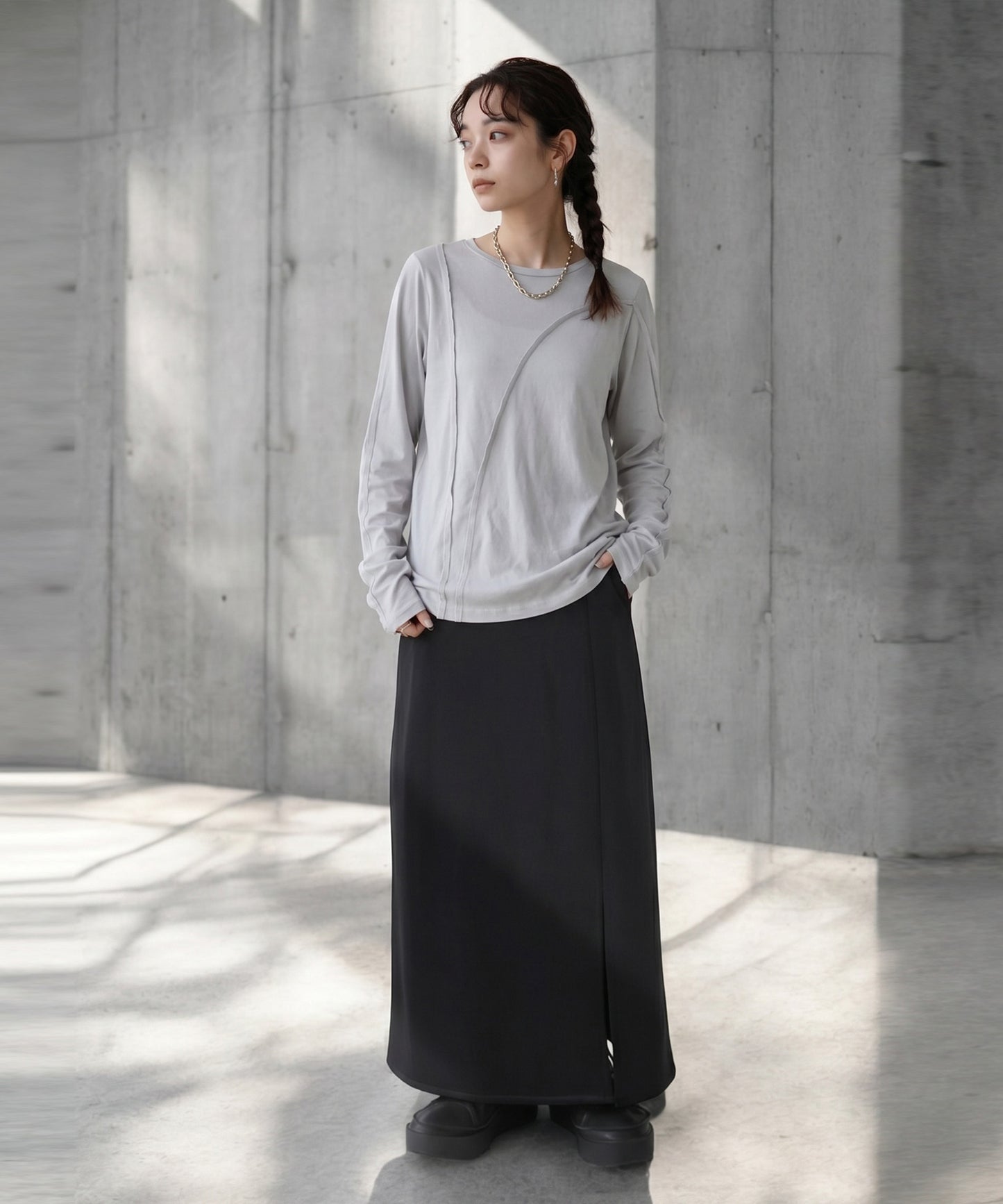 KYO 100% Cotton Crew Neck Outseam Long-Sleeve T-Shirt Ladies