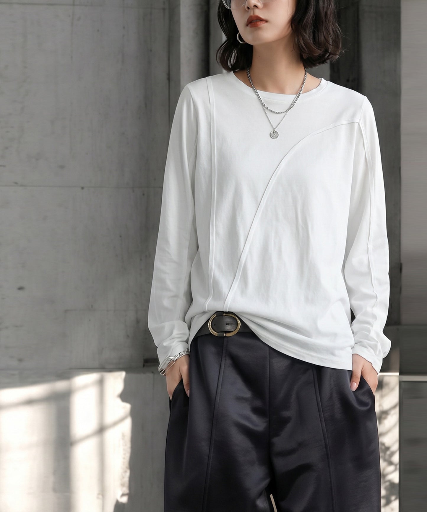 KYO 100% Cotton Crew Neck Outseam Long-Sleeve T-Shirt Ladies