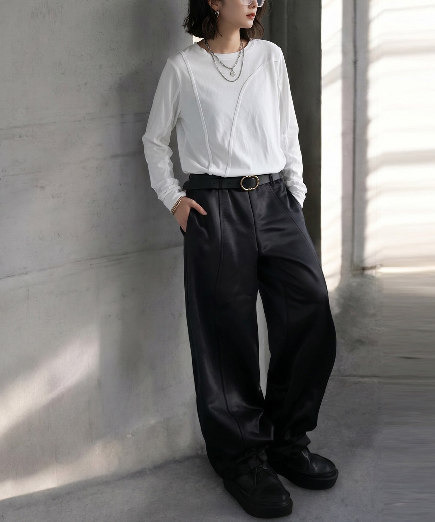 KYO 100% Cotton Crew Neck Outseam Long-Sleeve T-Shirt Ladies