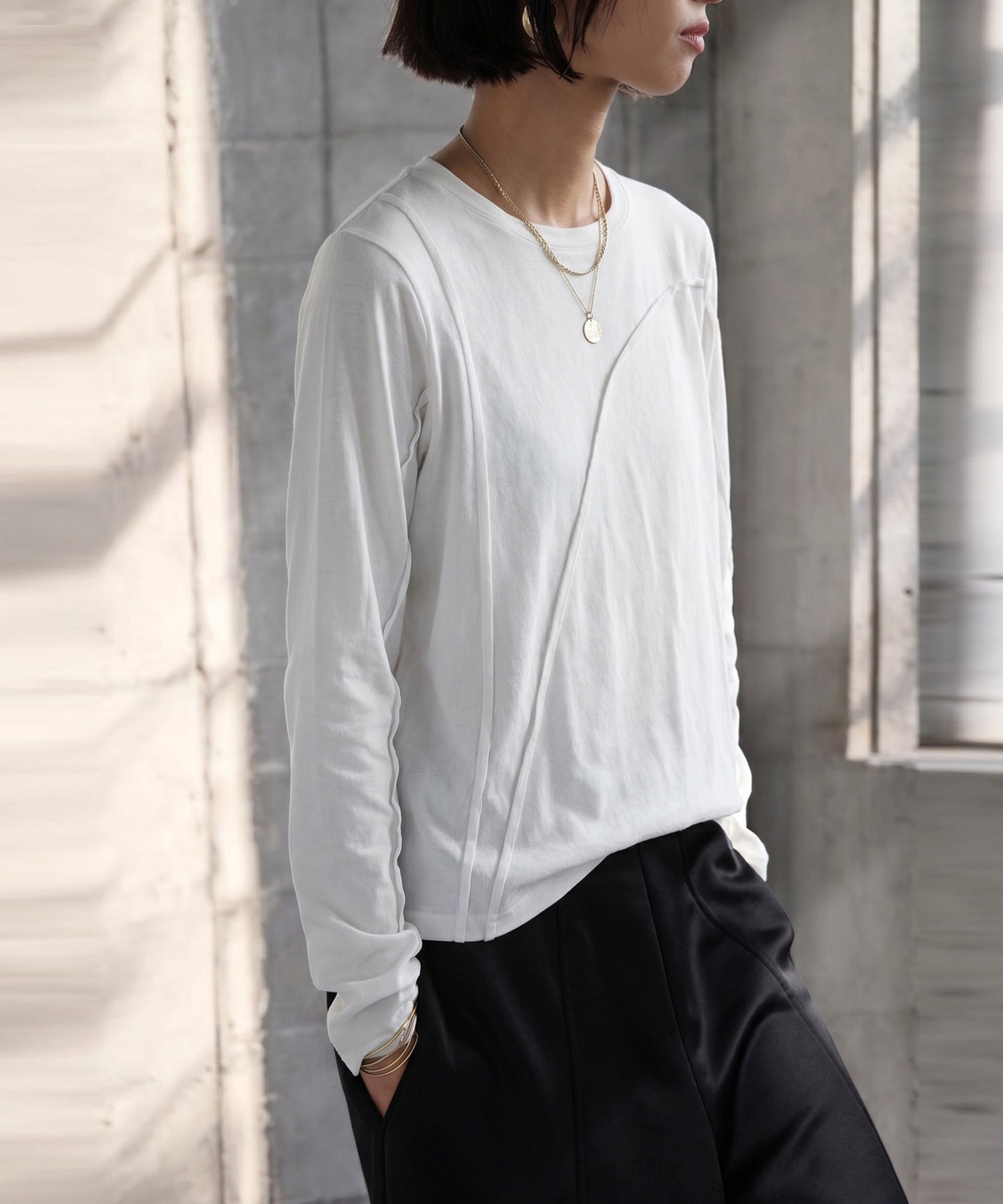 KYO 100% Cotton Crew Neck Outseam Long-Sleeve T-Shirt Ladies