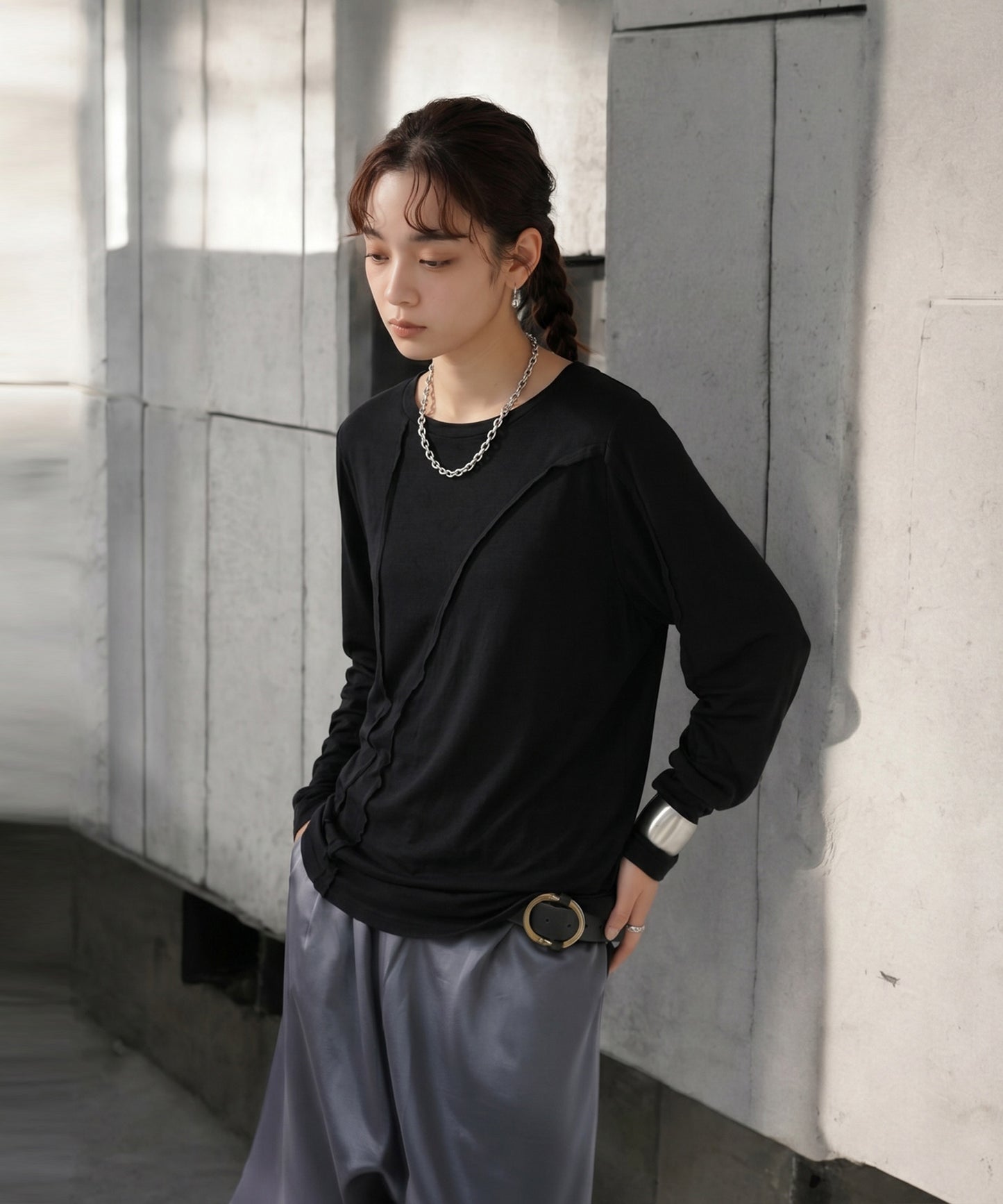 KYO 100% Cotton Crew Neck Outseam Long-Sleeve T-Shirt Ladies