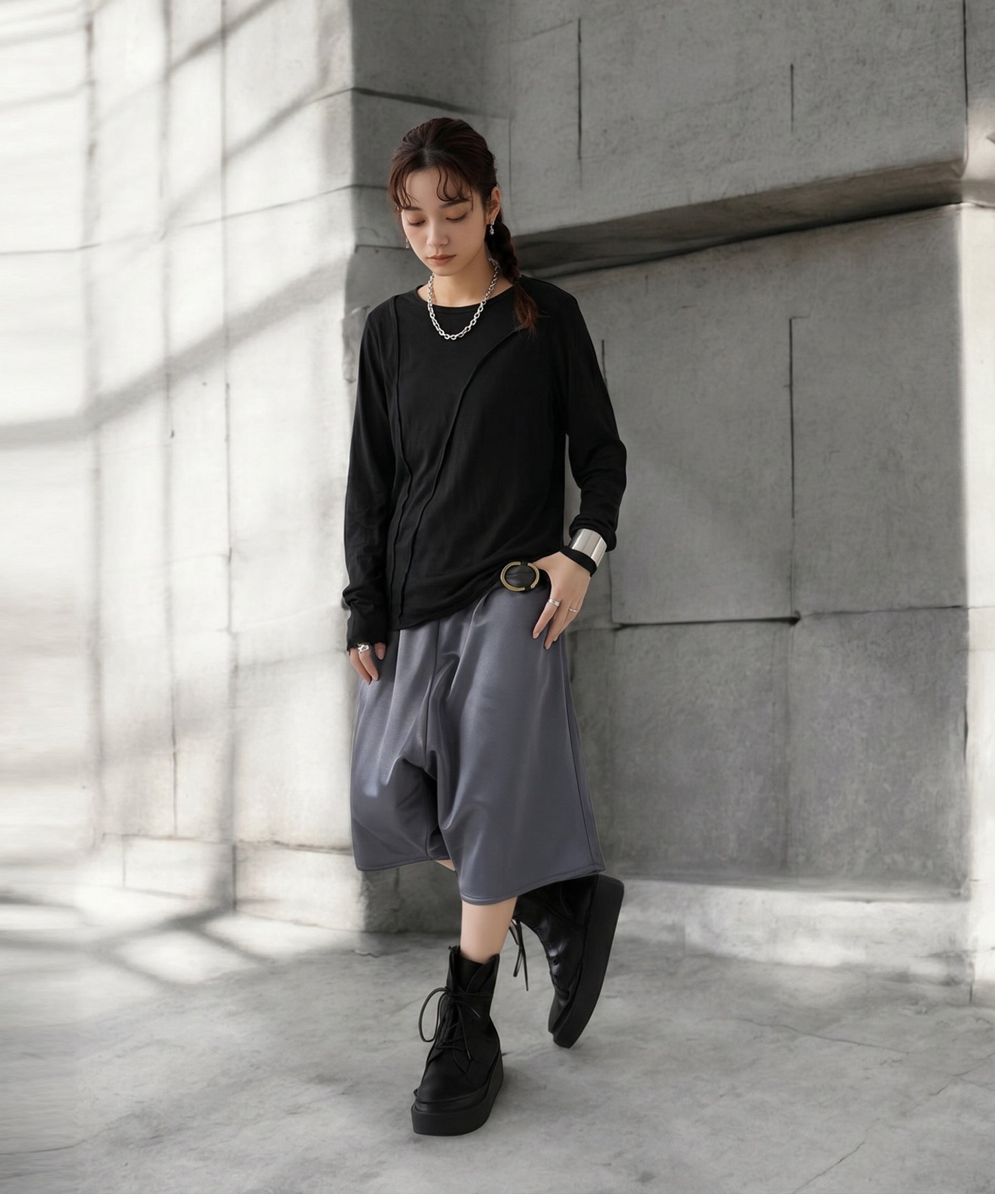 KYO 100% Cotton Crew Neck Outseam Long-Sleeve T-Shirt Ladies