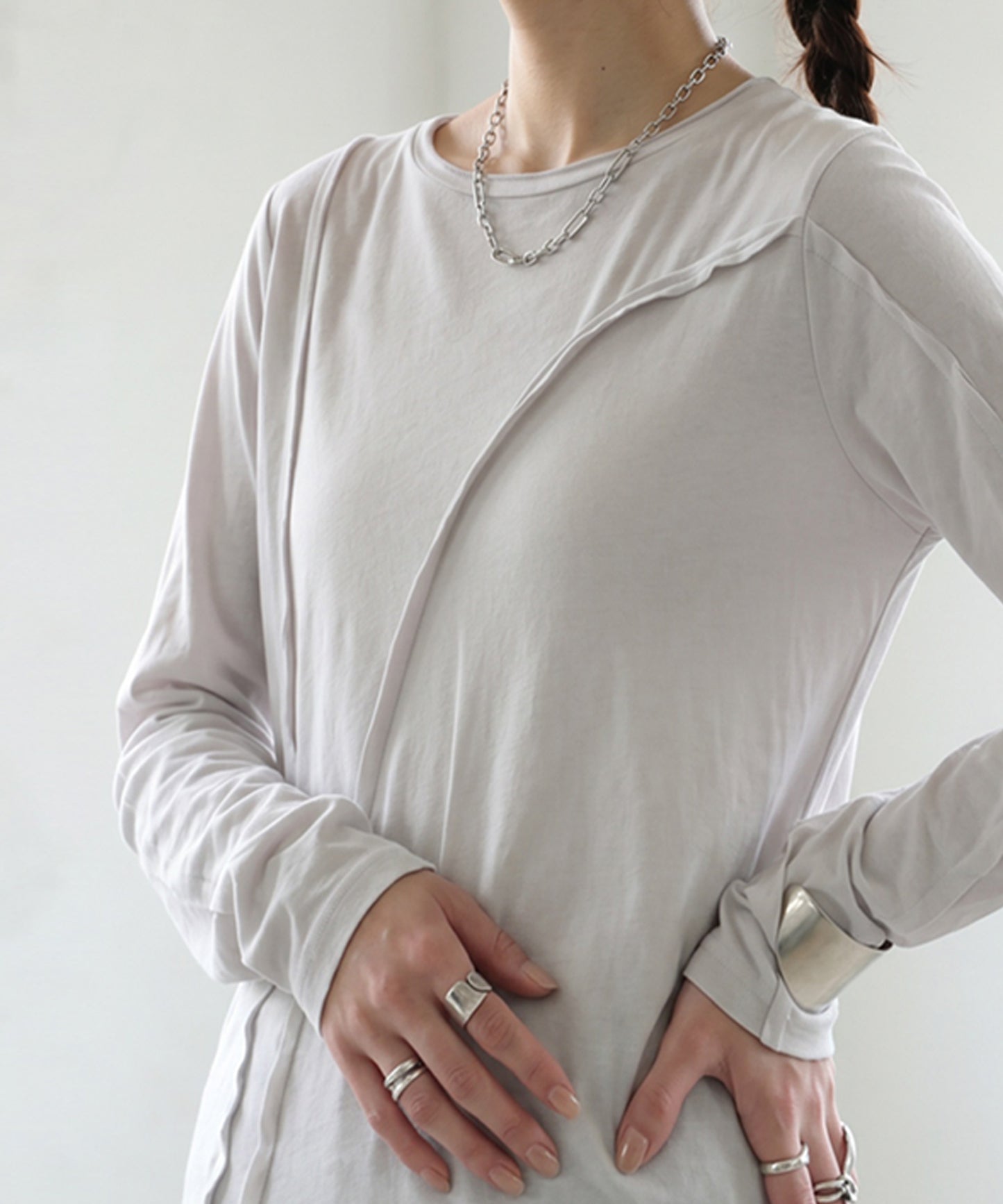 KYO 100% Cotton Crew Neck Outseam Long-Sleeve T-Shirt Ladies