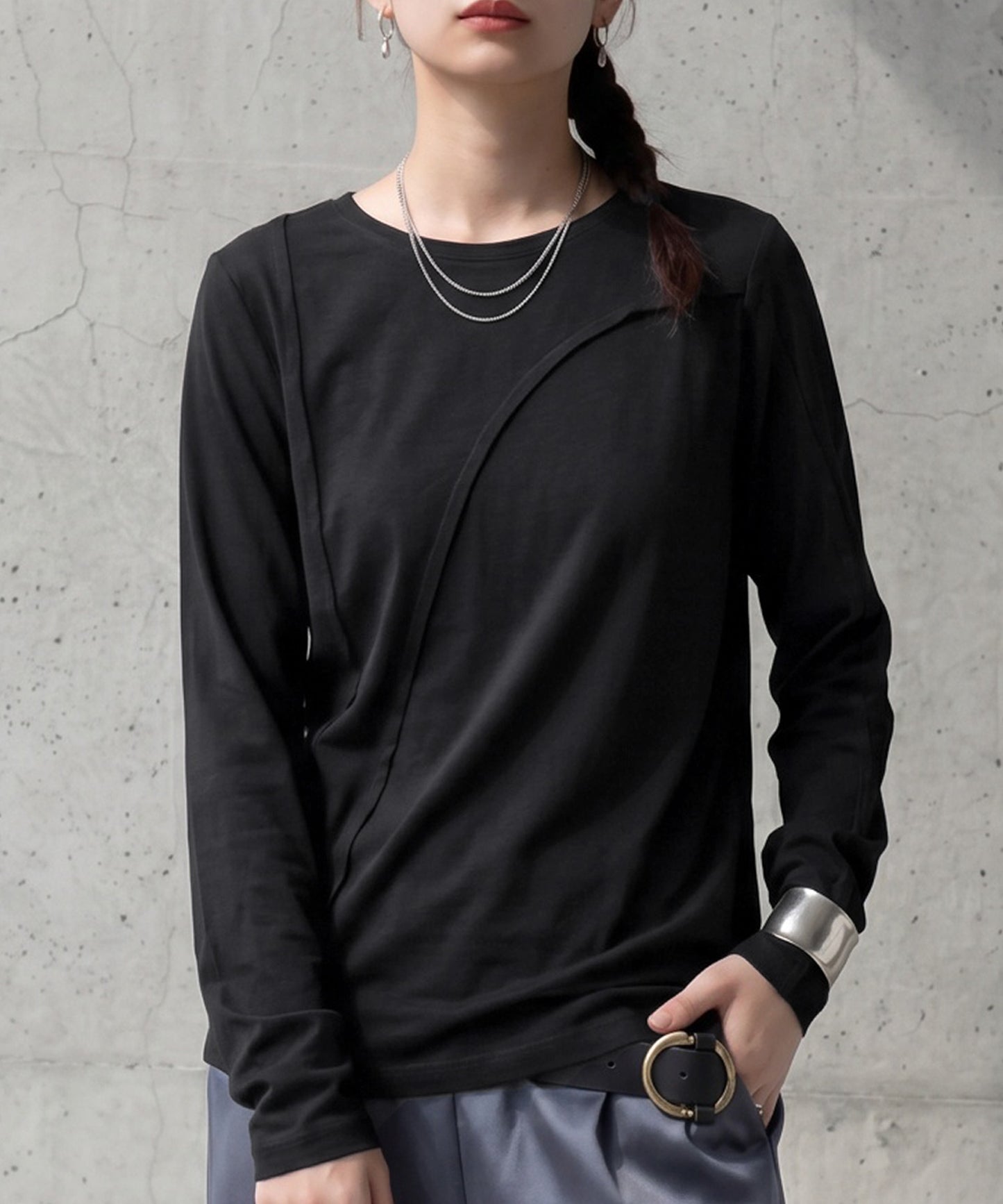 KYO 100% Cotton Crew Neck Outseam Long-Sleeve T-Shirt Ladies