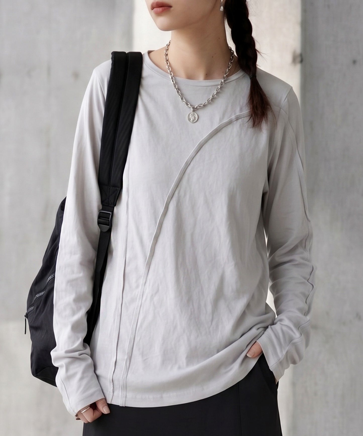 KYO 100% Cotton Crew Neck Outseam Long-Sleeve T-Shirt Ladies